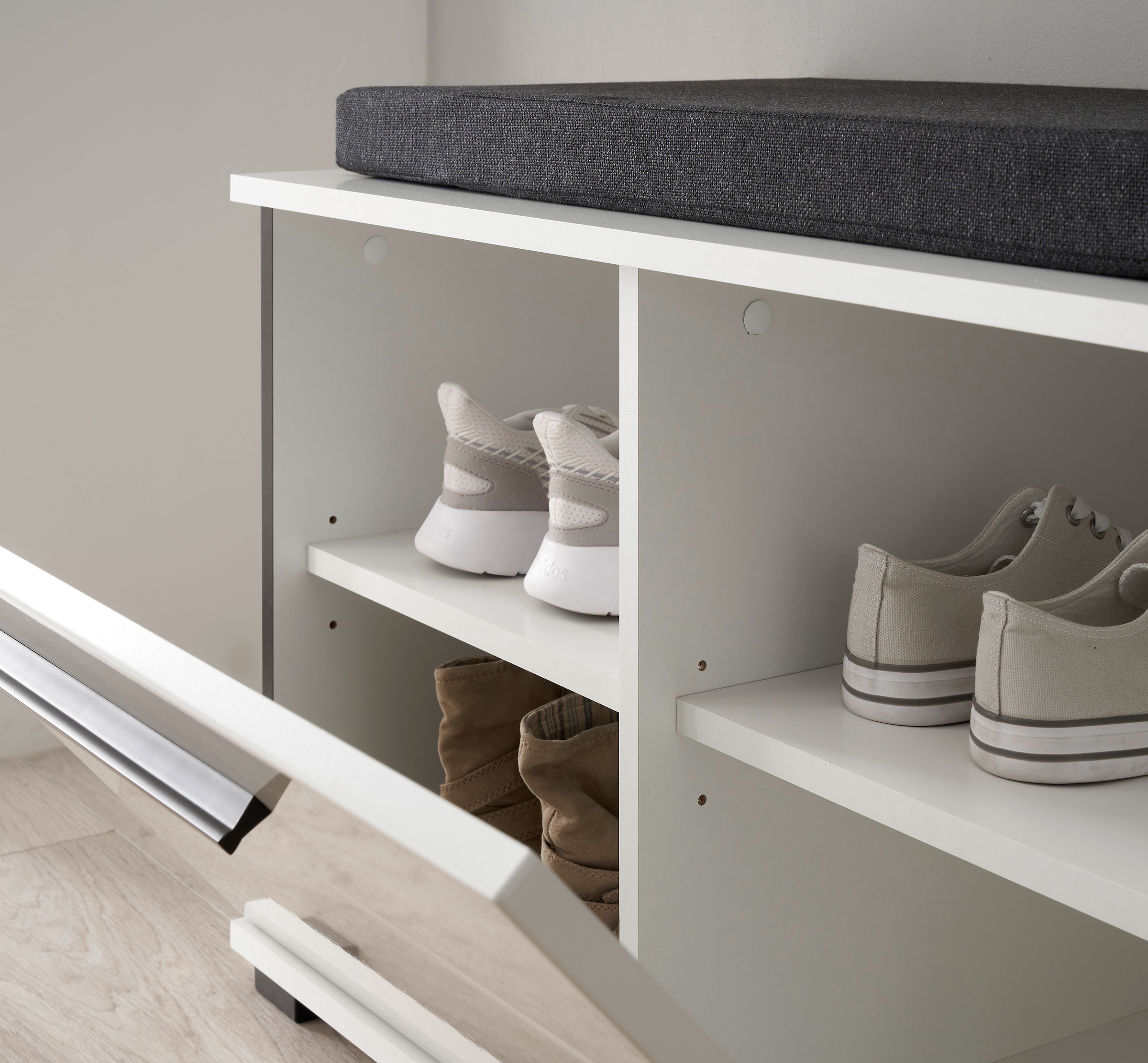 Home affaire Banc rembourré »Cantara, Garderobenbank mit Klappe, Sitzbank in zwei Farben« 2 cuis tlg. inkl. Sitzkissen, Platz für ca. 6 Paar Schuhe, 80 cm breit