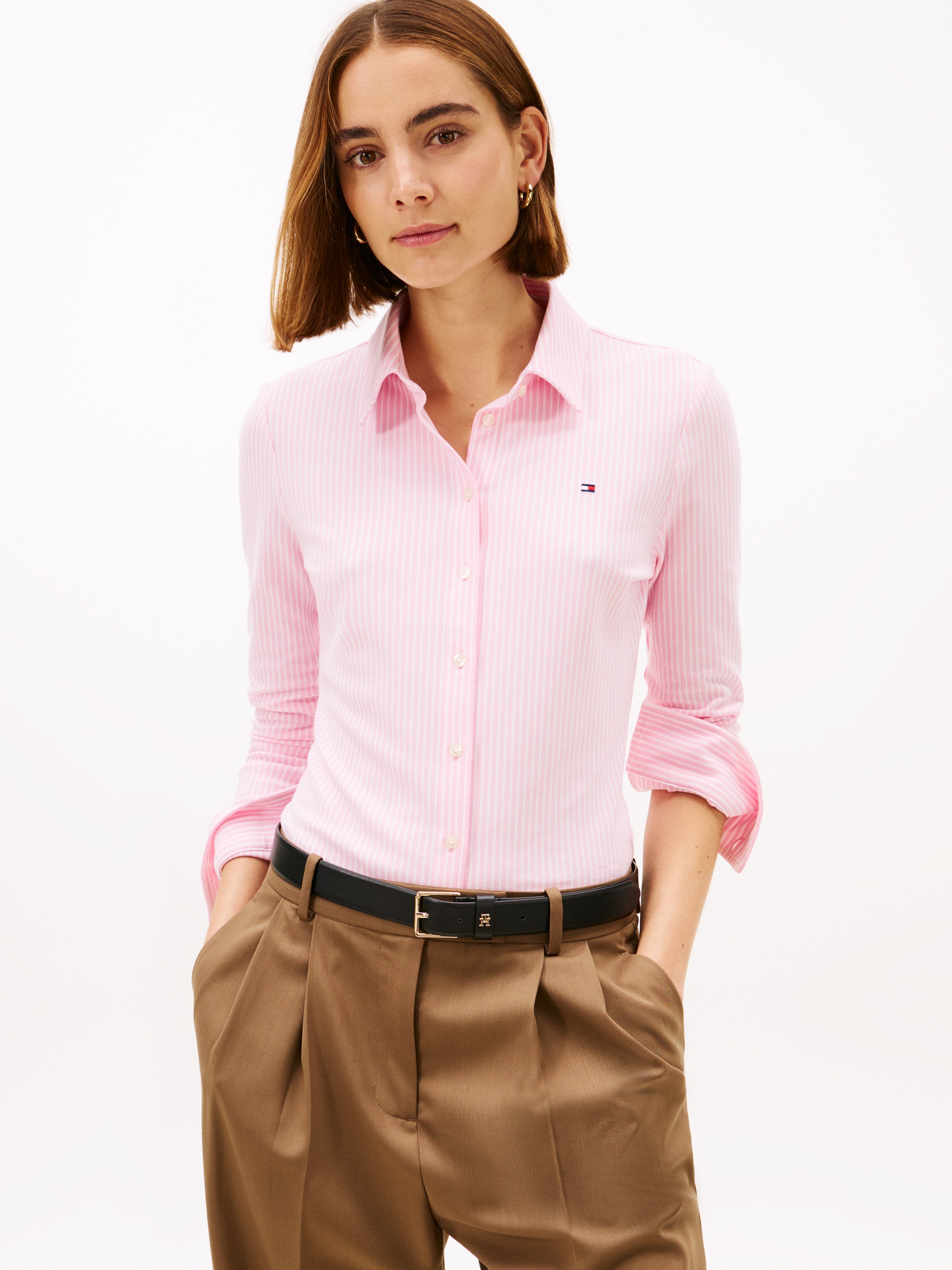 Tommy Hilfiger Poloshirt »1985 SLIM PIQUE BTN DOWN LS mit Polokragen und Label« Baumwollmischung, slim fit