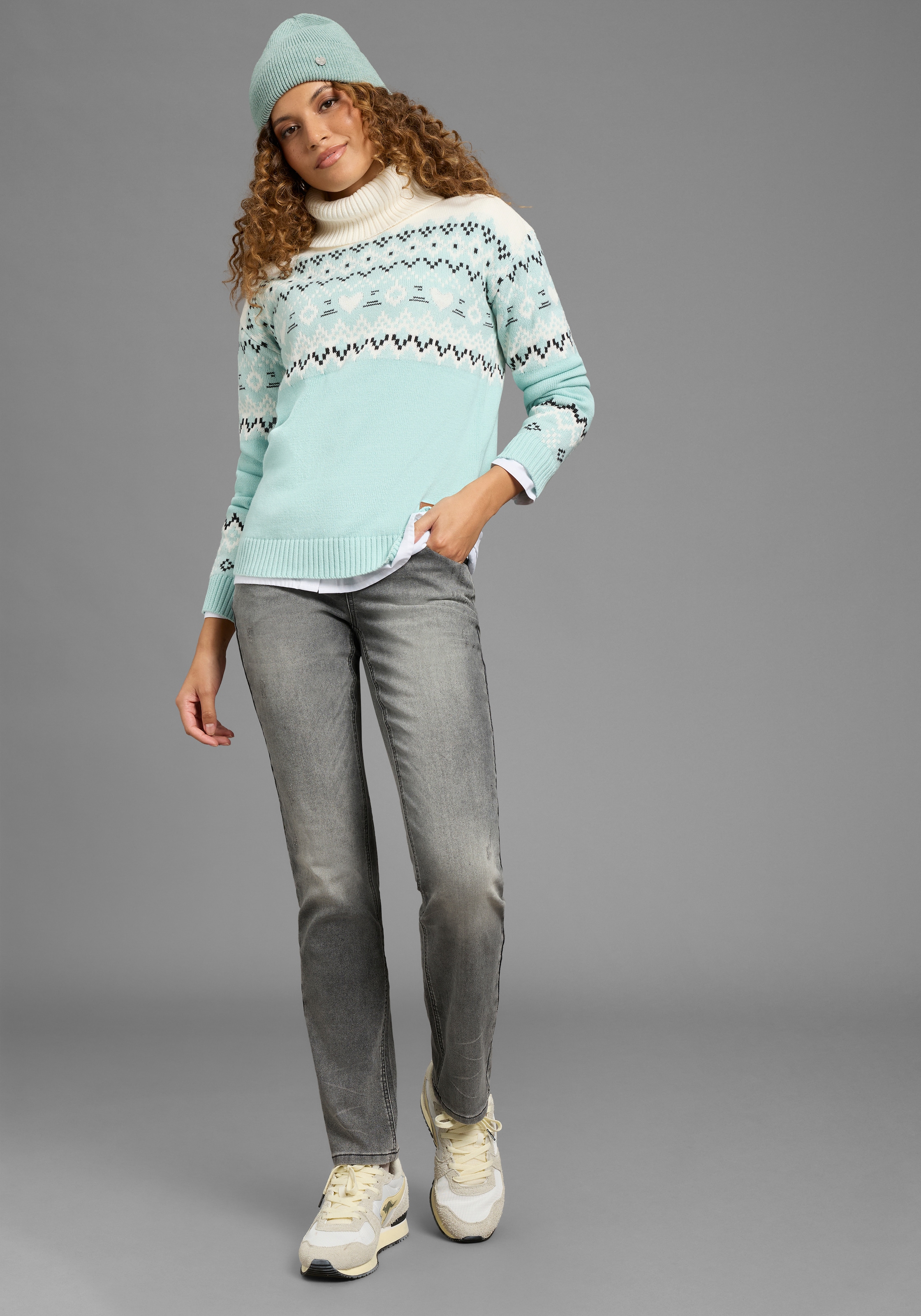 KangaROOS Rollkragenpullover mit Rollkragen, aus Baumwolle, Norwegermuster