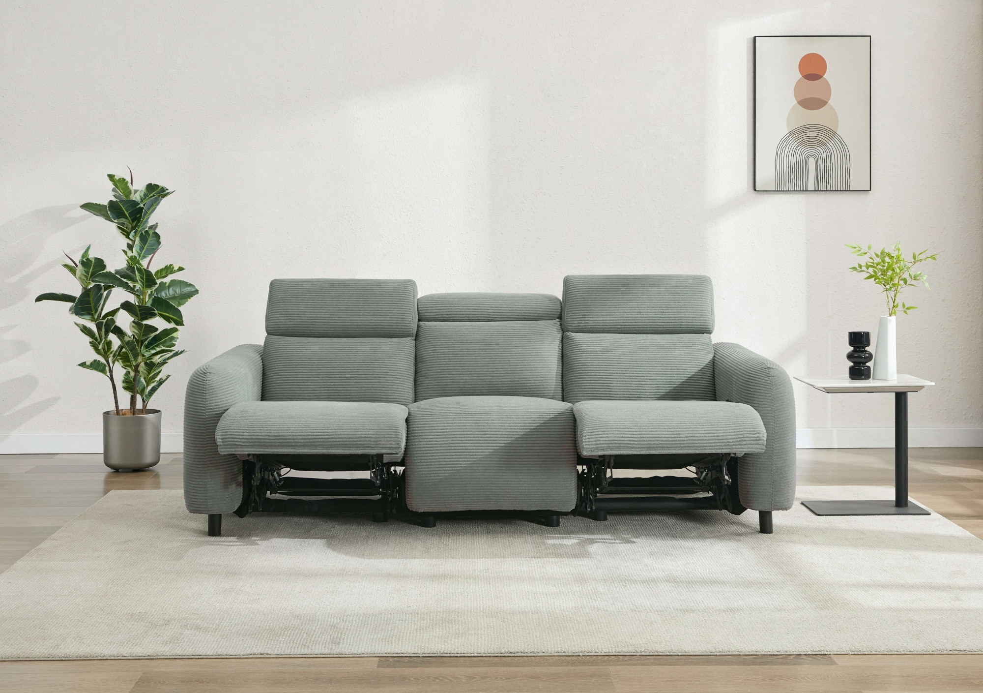 GOODproduct 3-places »SKAANE Cord-Sofa, 229 cm, manuelle u. elektrische Relaxfunktion« Relax-Funktion in 2 Sitzen, Kopfteilverstellung, Federkernpolsterung