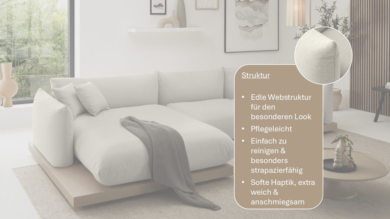 GOODproduct Ecksofa »Kalix L-Form, 323 cm - OTTO. Verlässliche Qualität.« Designsofa, auf Holzplateau, Strukturstoff, hoher Sitzkomfort