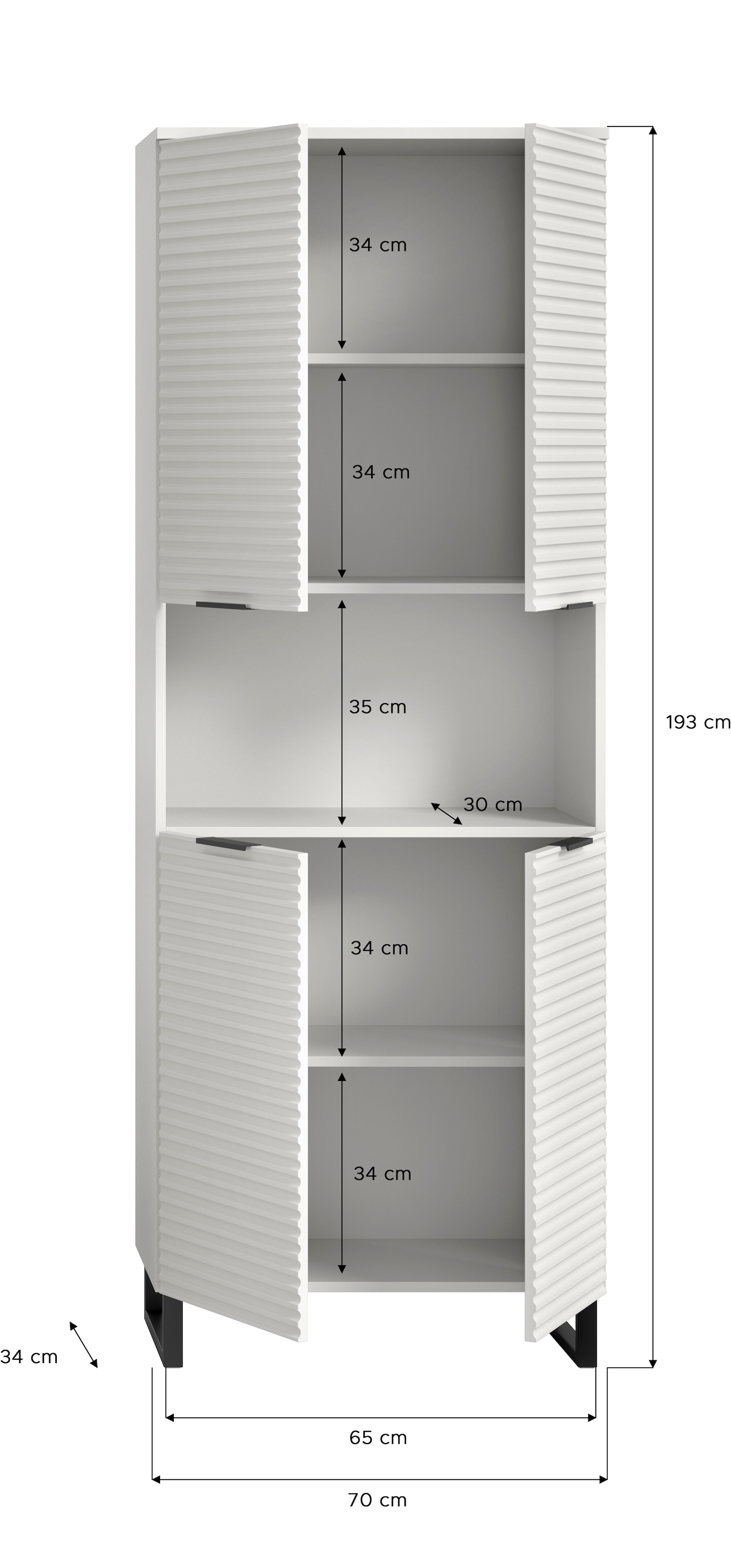 welltime Armoire haute »Litica, Höhe 193 cm, 4 Türen, 2 Einlegeböden, 1 offenes Fach« Badschrank, Standschrank, Badezimmer, Bad-Möbel