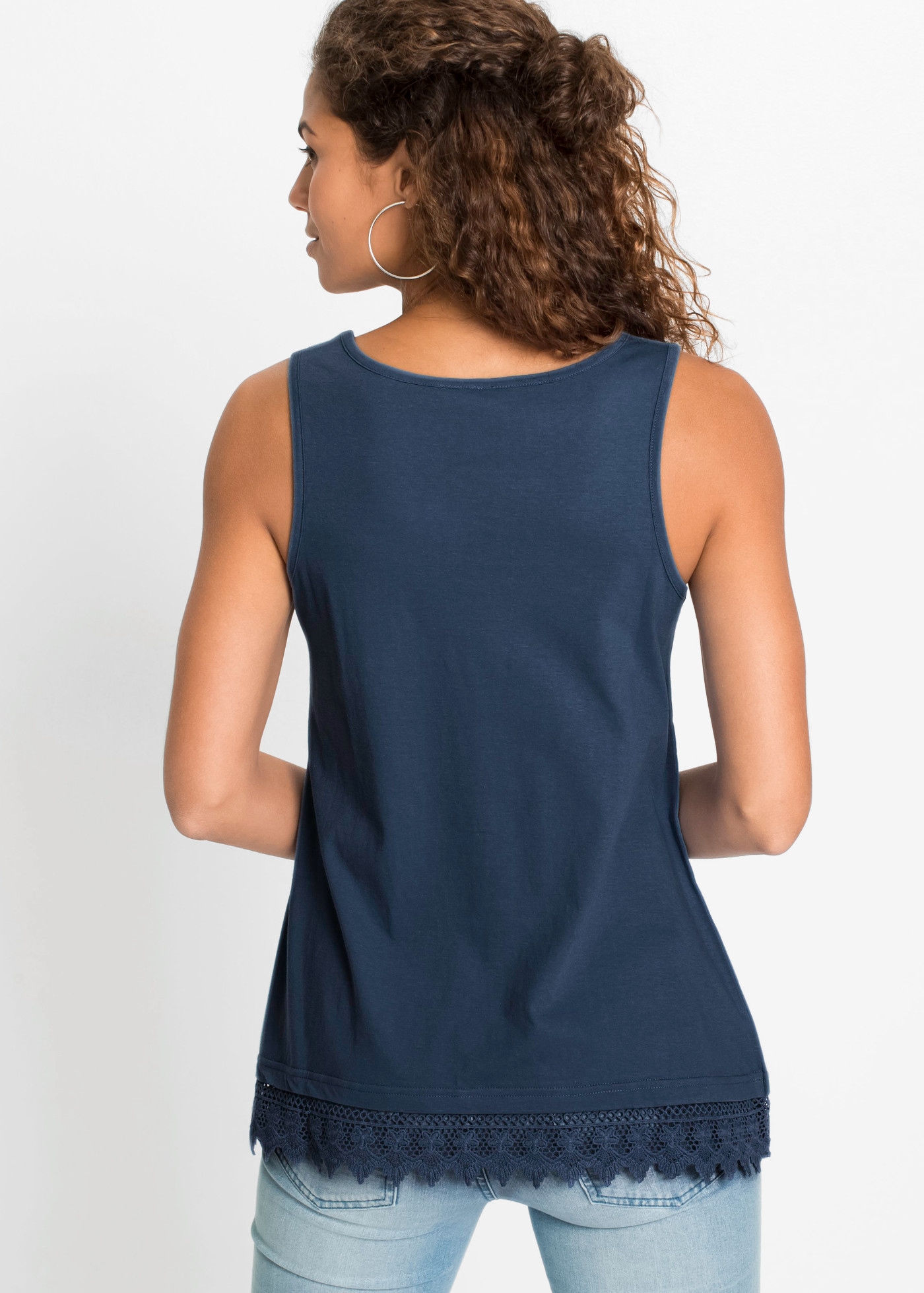 bonprix Haut de chemise Paquet, lot de 2,  coupe confortable, bordure délicate en dentelle à l'ourlet, coupe cintrée