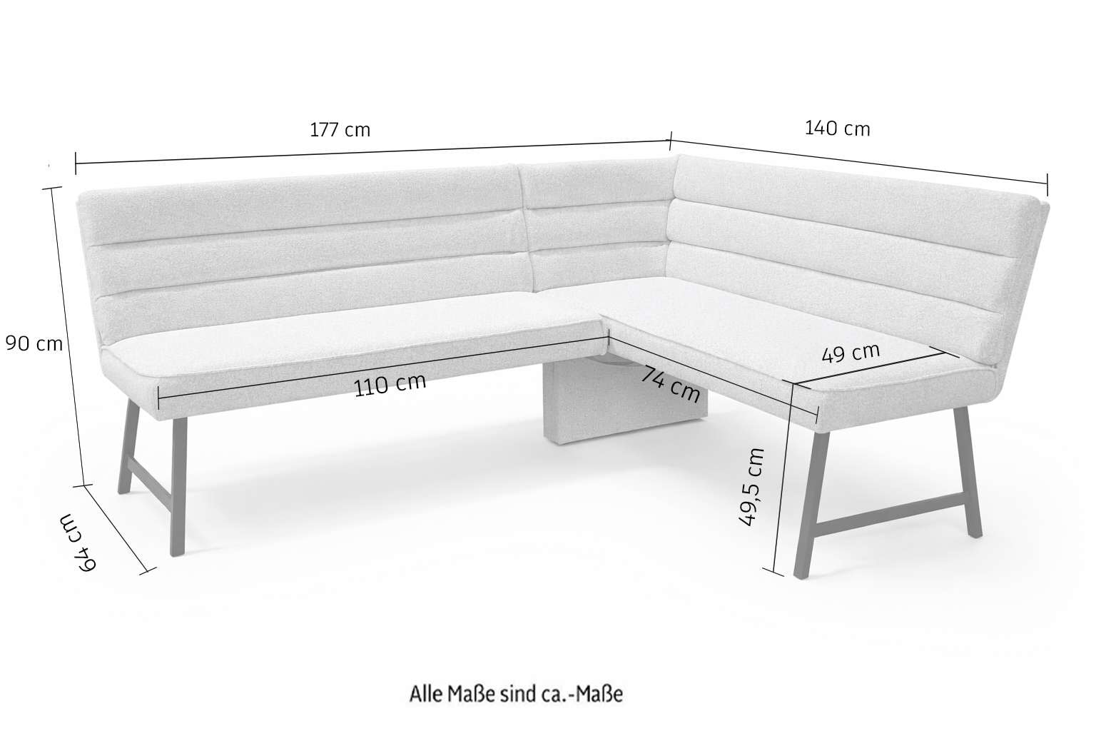 GOODproduct Banc d'angle »Oregon Küchenbank, Polsterbank, Esszimmerbank, 177x140 cm« Moderne Bank und  Farben, Sitzplatzanzahl: 4/5, Frei in Raum stellbar