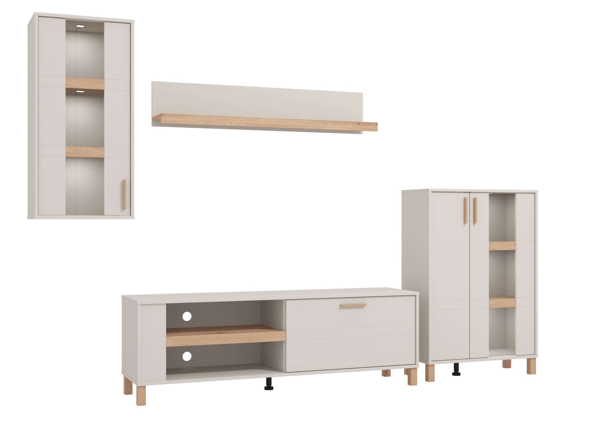 Home affaire Meuble mural »Sheffield, inkl. TV-Board, Highboard, Hängevitrine und Wandregal« Komplett-Set, 4 cuis tlg.