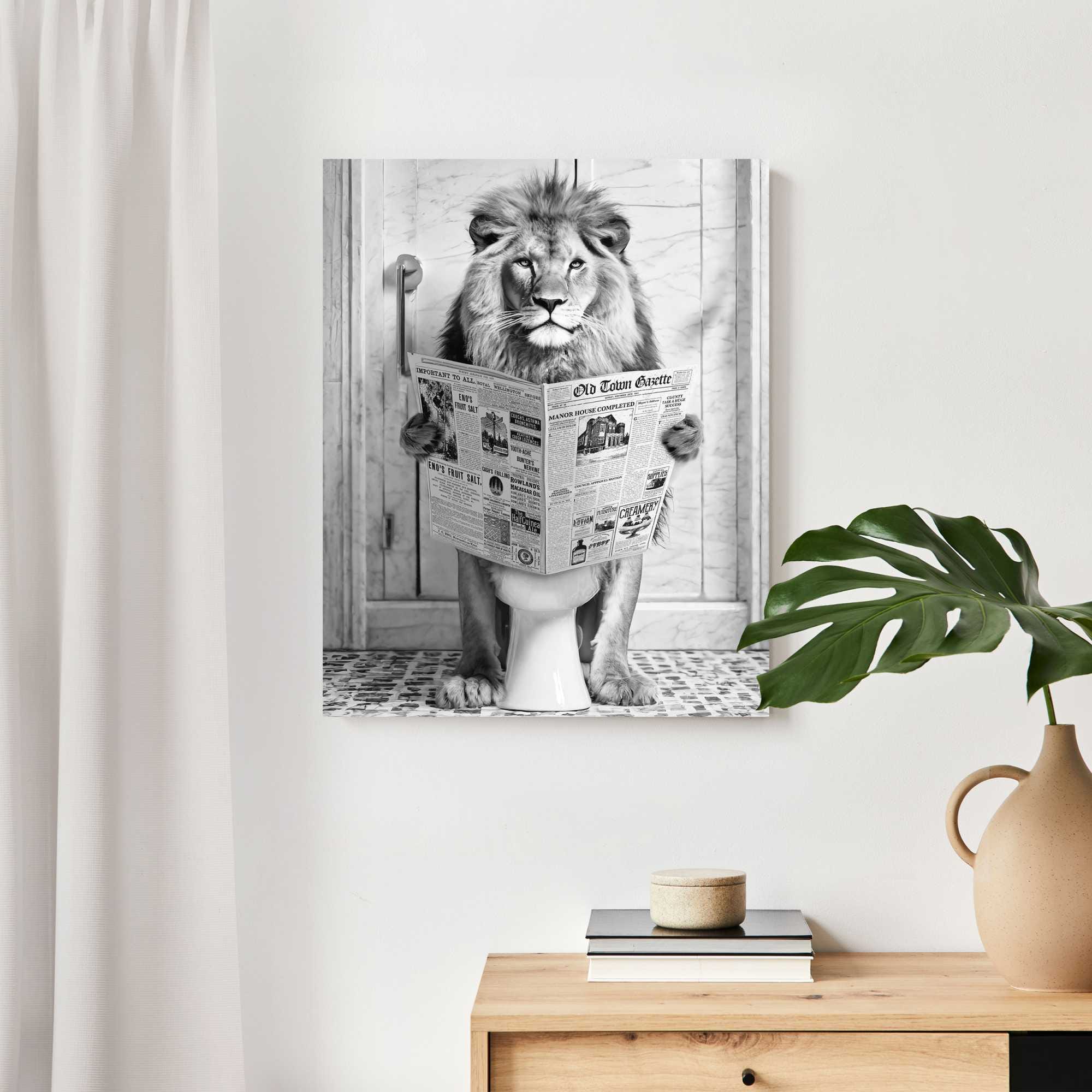 Reinders! Deco-Panel »Löwe auf Toilette« Toilette - Schwarz-Weiss - MDF - Tiere - 40x50 cm