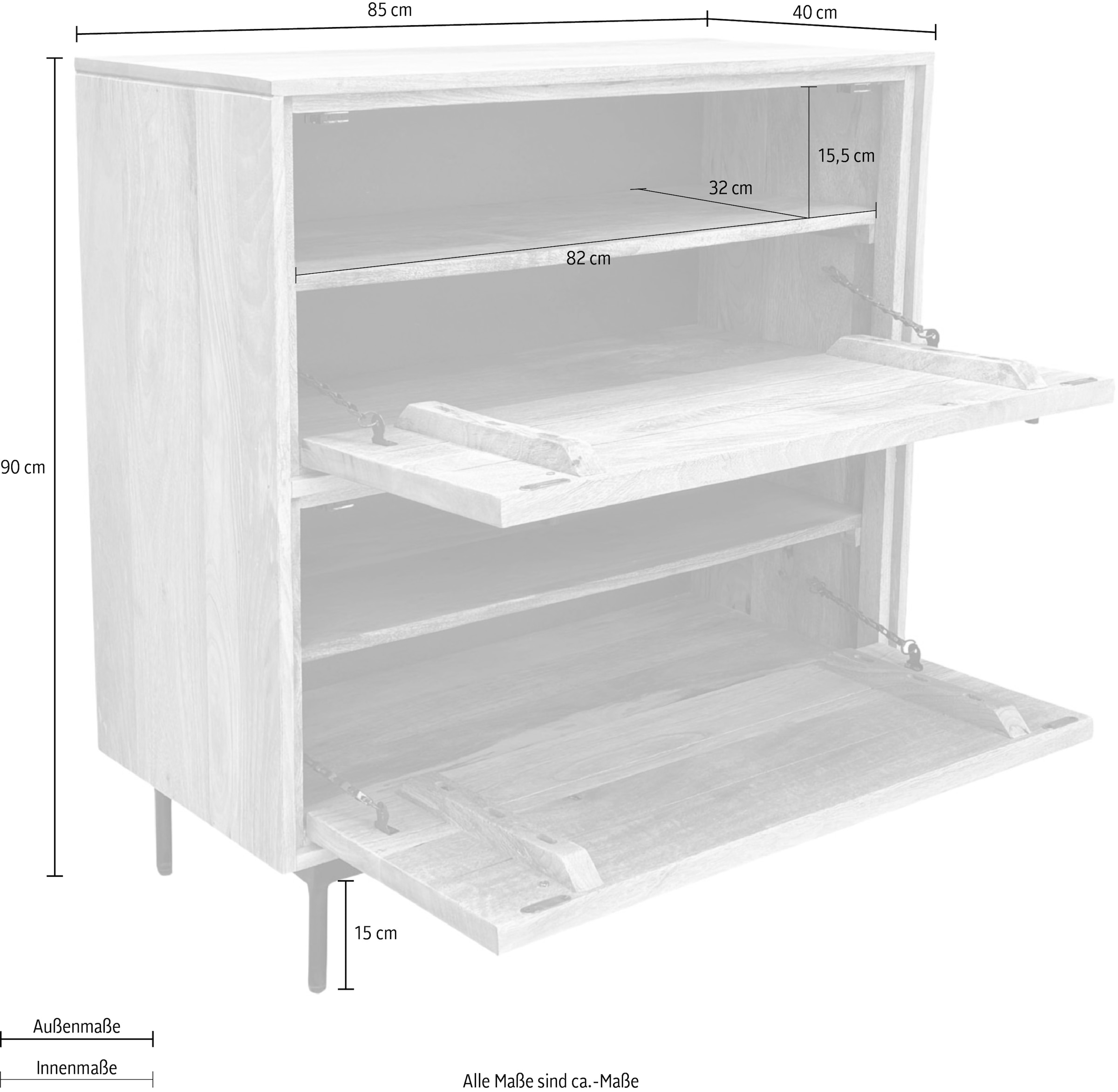 SIT Schuhschrank »Burano aus Mangoholz mit 2 Klappen & dekorativer Lamellenfront« 1 Stk. tlg. Kunstvolle Holzschnitzereien mit schwarzen Metallgriffen als Kontrast