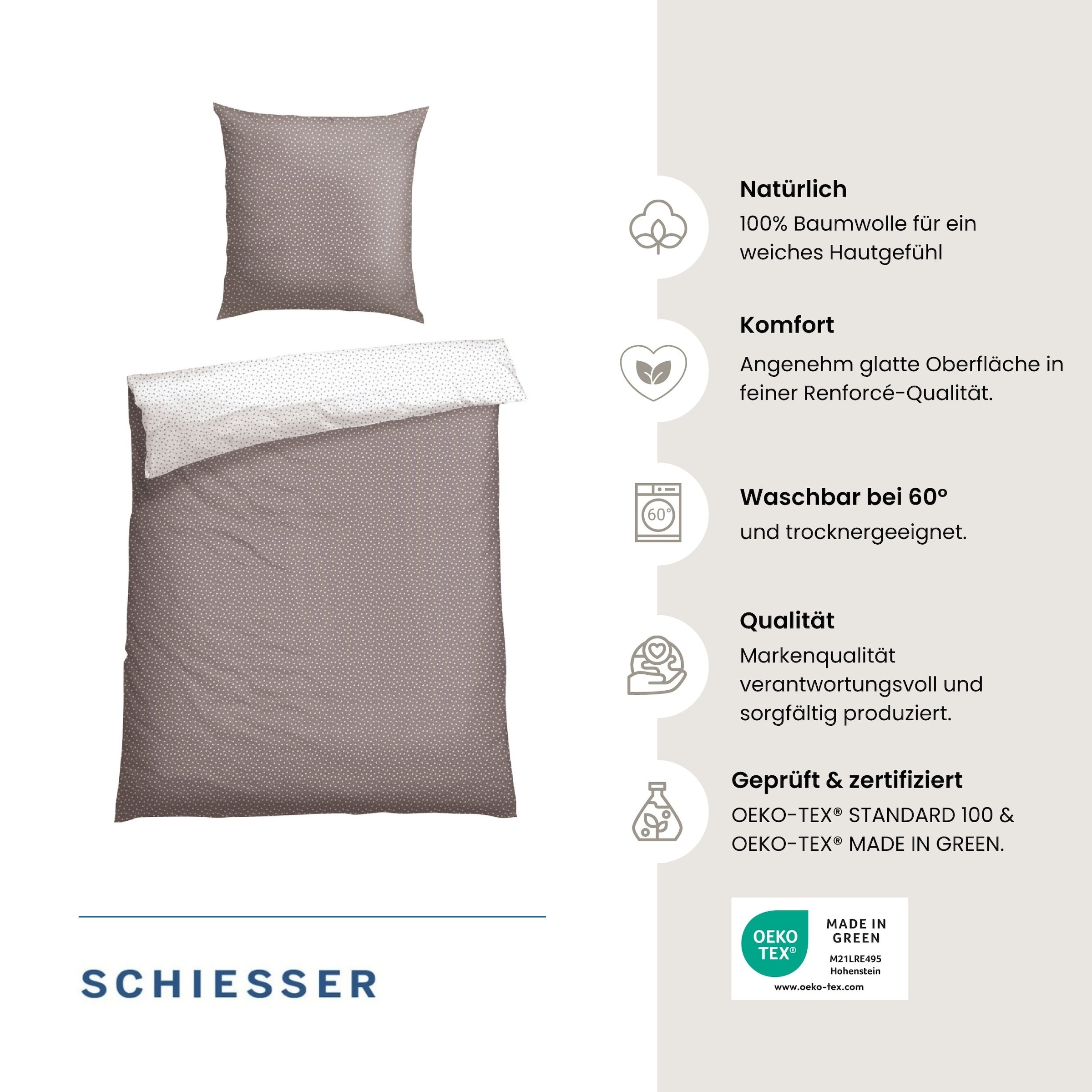 Schiesser Linge de lit »Millie aus weicher Baumwolle mit filigranen Blüten« 2 cuis OEKO-TEX® MADE IN GREEN