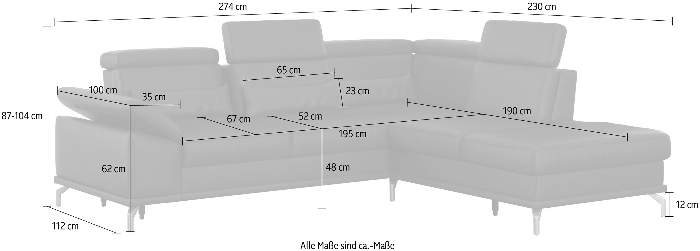 sit&more Ecksofa »Cabrio L-Form, B: 274 cm, mit Sitztiefen-, Arm- & Kopfteilverstellung« 3 Nierenkissen, Federkern, optional Bettfunktion und Stauraum