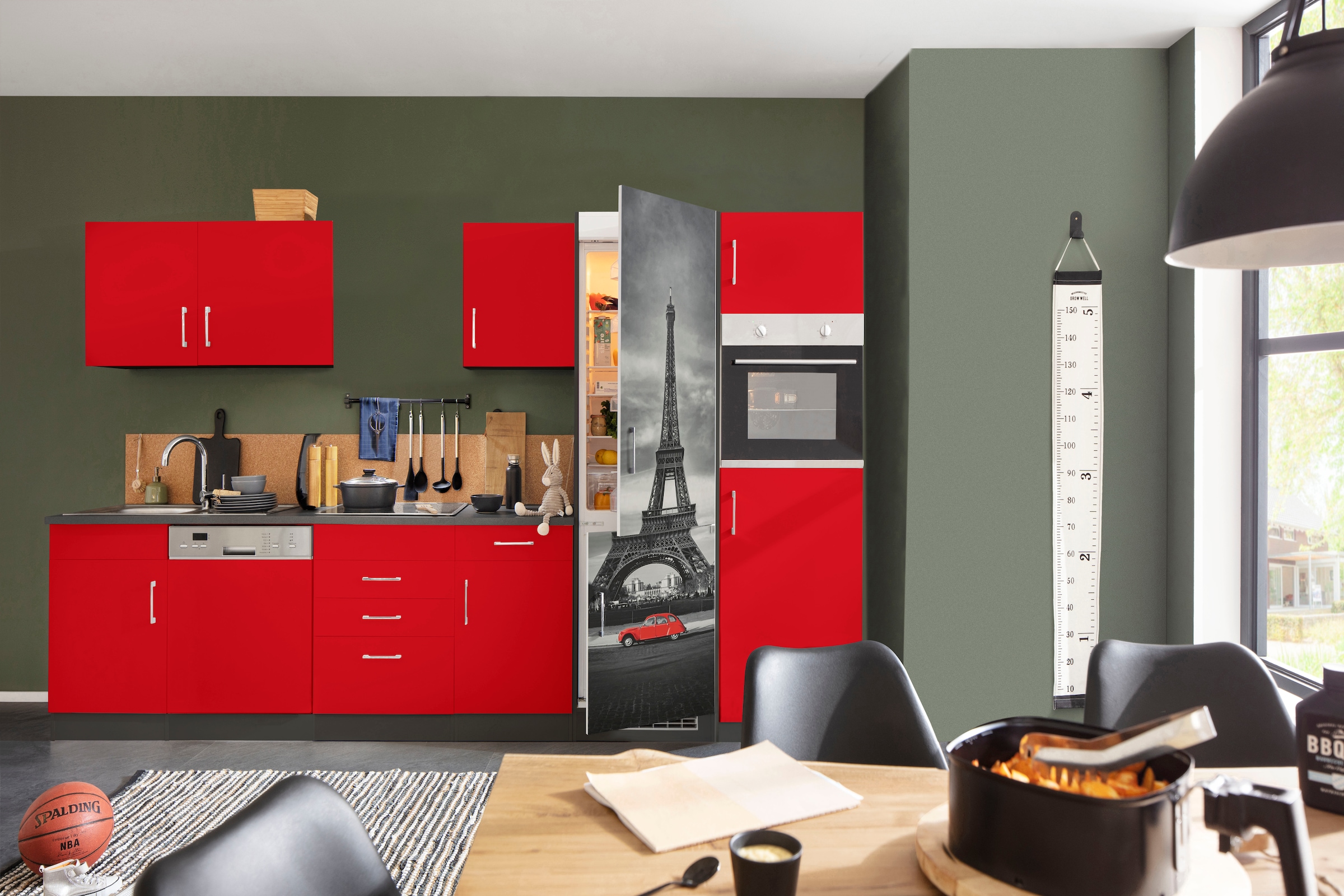 KOCHSTATION Kitchenette »KS-Paris – Küchen mit einzigartigen Fotomotiven auf den Fronten« largeur 340 cm, au choix avec appareils électriques et induction