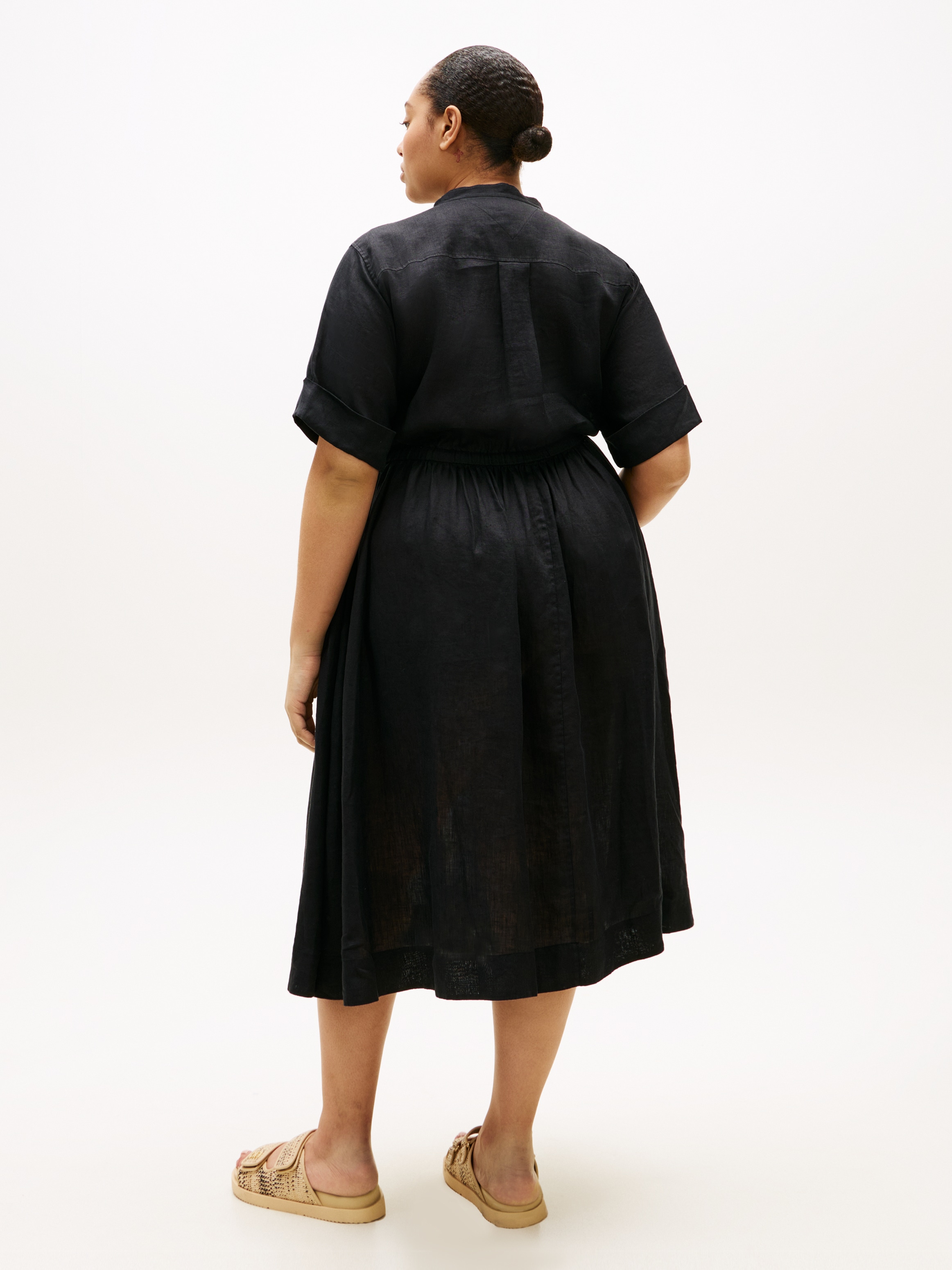 Tommy Hilfiger Curve Robe midi »CRV LINEN MIDI SHIRT DRESS SS« en grandes tailles, taille avec cordon de serrage