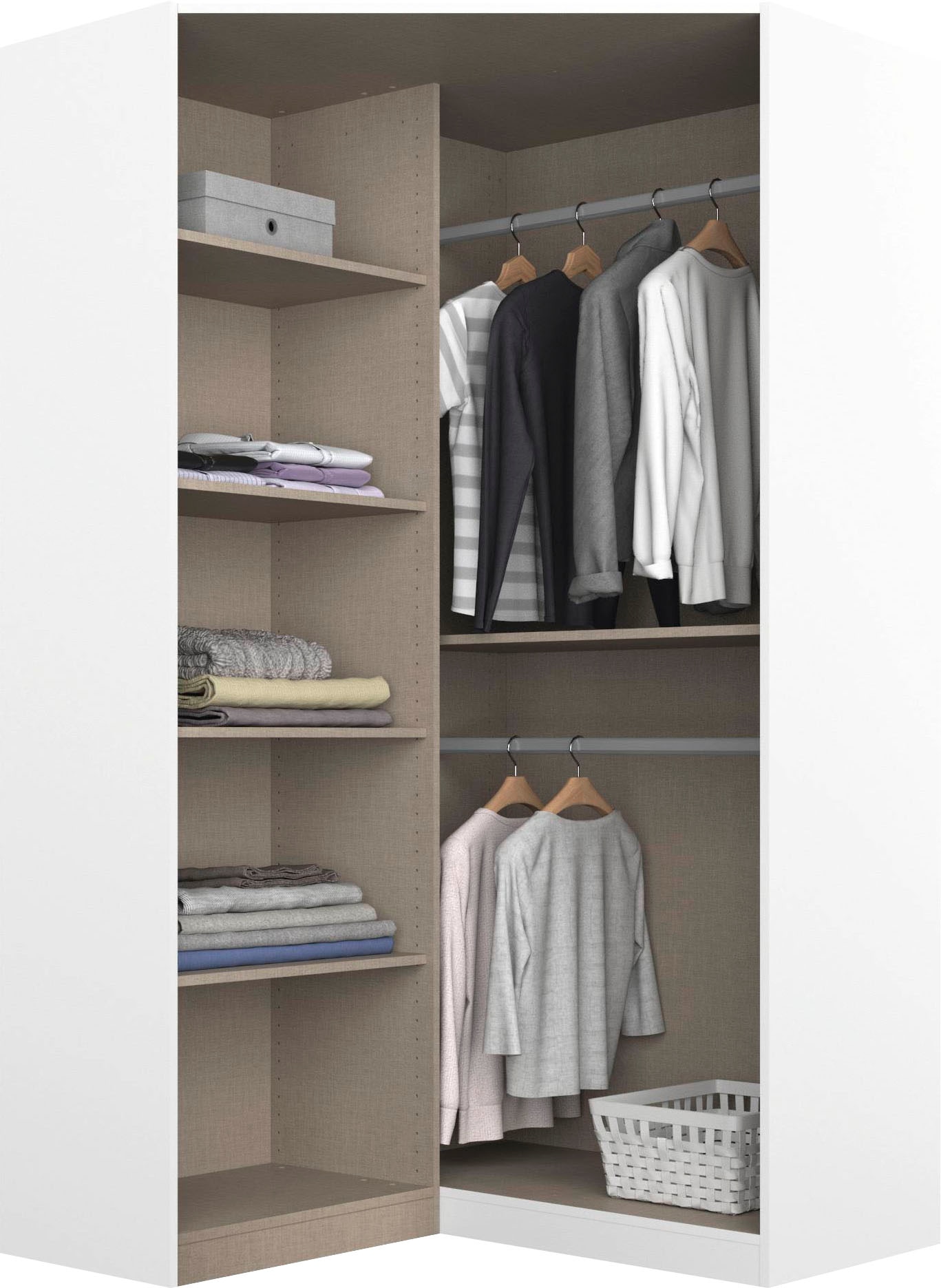 rauch Eckkleiderschrank »Kleiderschrank Schrank Ankleidezimmer Schlafzimmer Garderobe NIDDA« mit vollflächig aufgelegtem Spiegel,  voll ausgestattet mit grosszügigem Stauraum MADE IN GERMANY