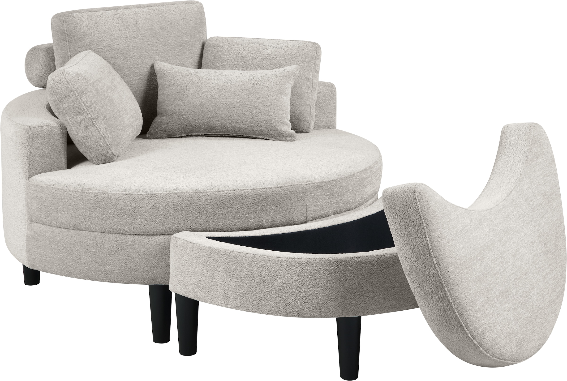 GOODproduct Loveseat »Ravi Sessel, B: 114 cm, Sitzhöhe: 42 cm« XXL- Sessel, mit Stauraumhocker, Rückenstütze & 4 Zierkissen