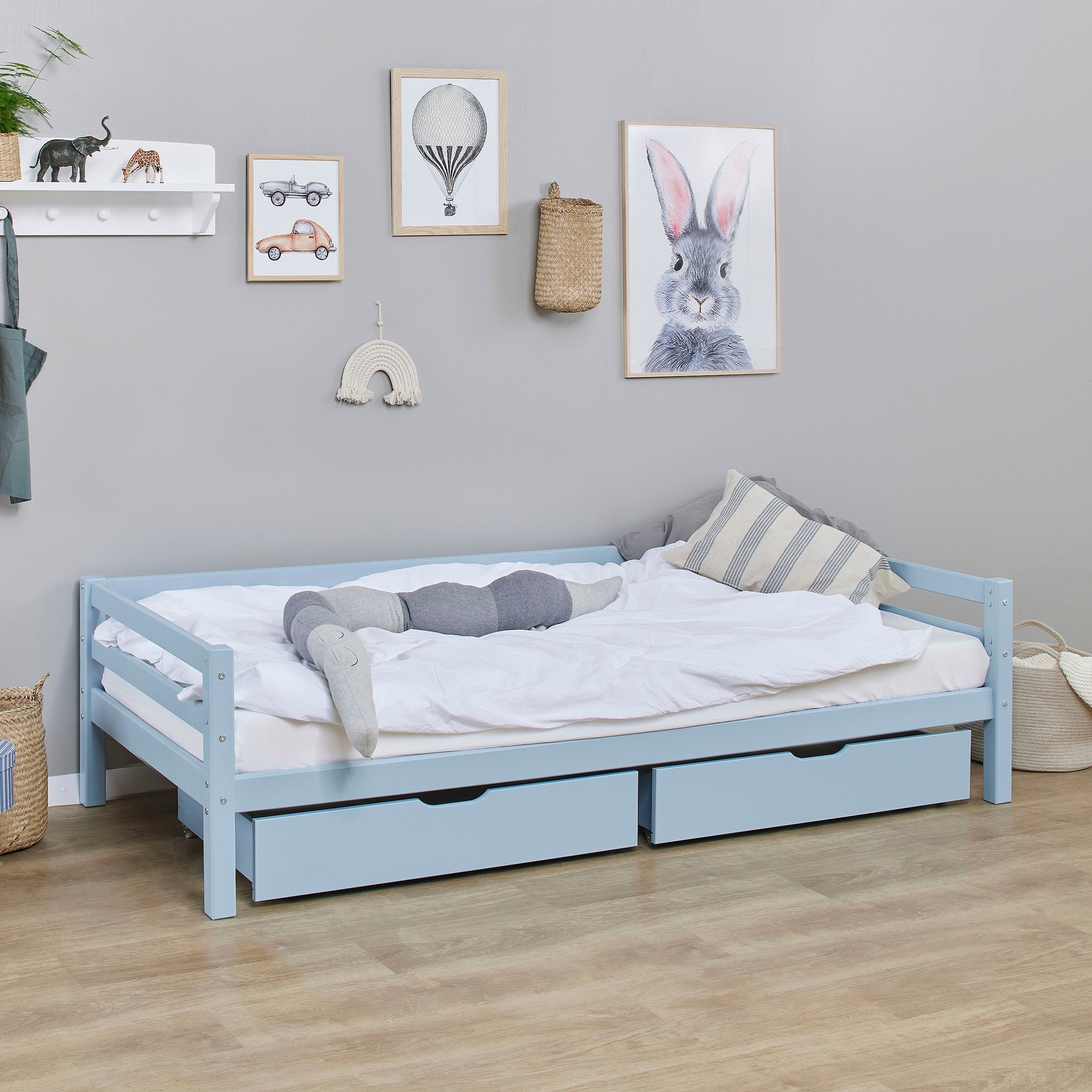 Hoppekids Lit de jour »Kinderbett ECO Dream, Einzelbett, Juniorbett 90x200« Lit,  blanc, vert, bleu, rose, gris