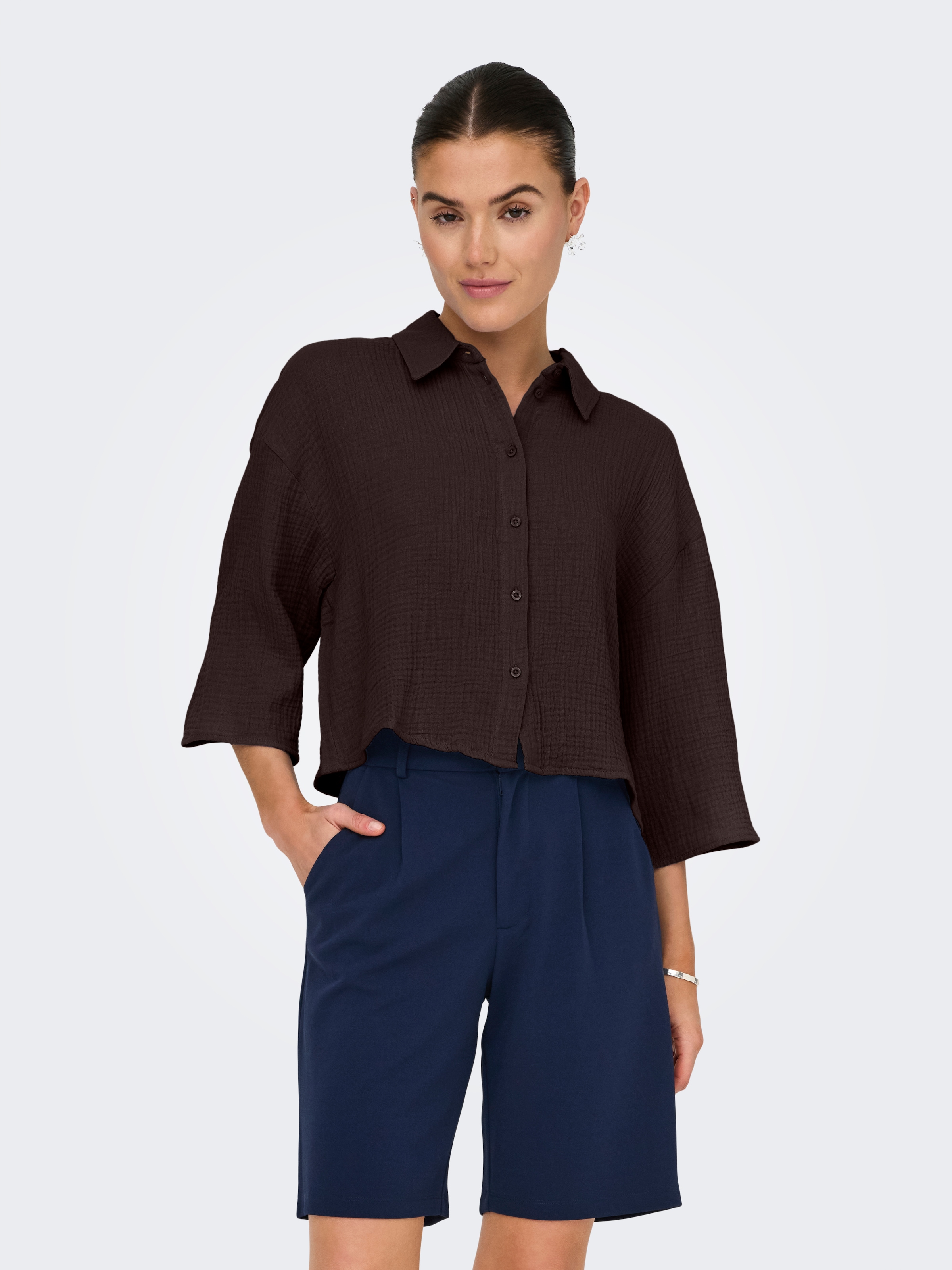 JDY Blouse chemise »JDYTHEIS LIFE 3/4 CROP SHIRT WVN NOOS« coton, coupe régulière