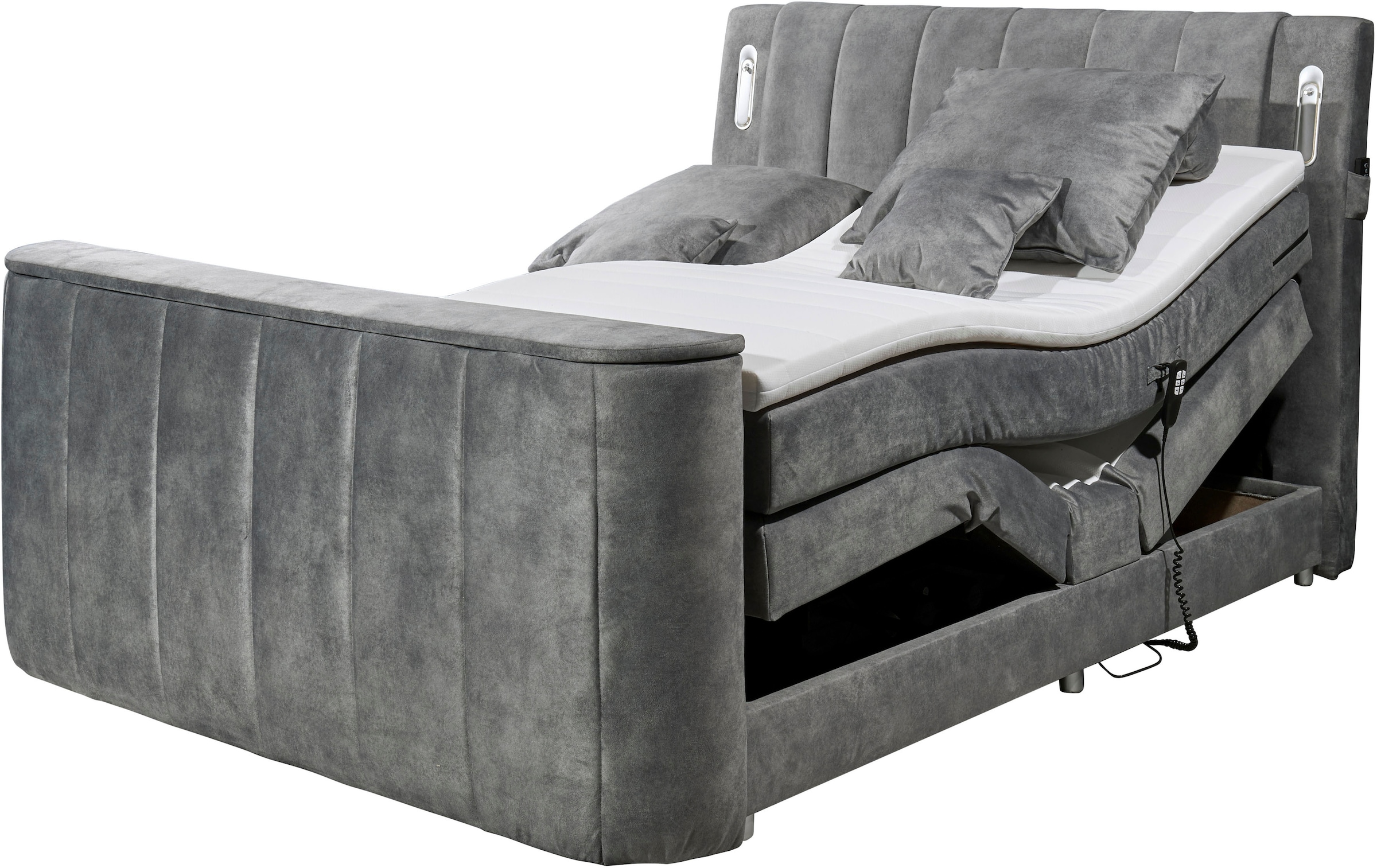 ED EXCITING DESIGN Boxspringbett »Dallas« 6 Stk. tlg. inkl. Topper, LED-Beleuchtung, motorisierter TV Halterung und Motor