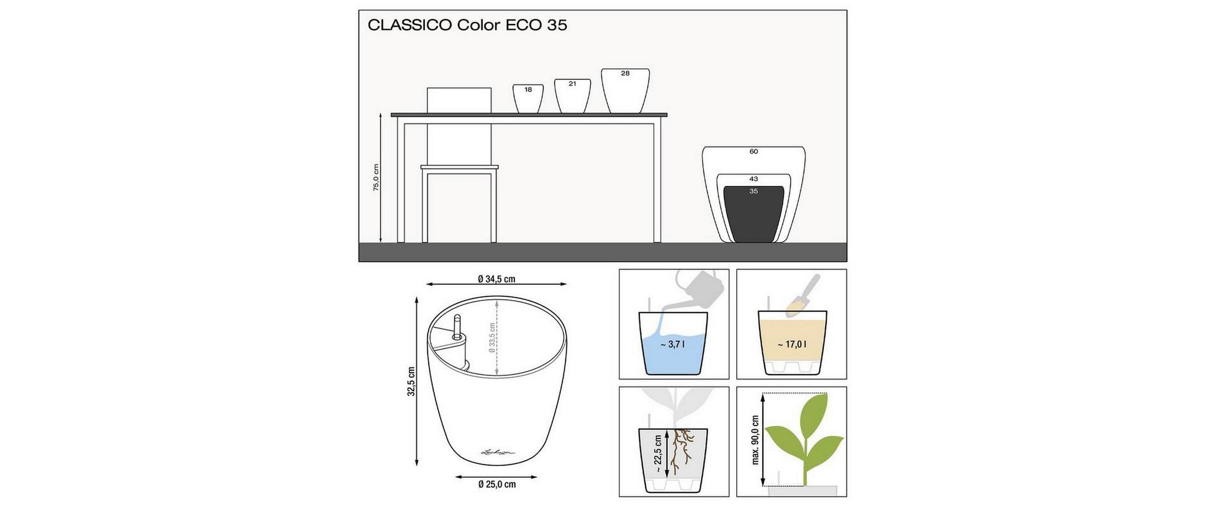   Pot de fleurs »Lechuza CLASSICO Eco 60«