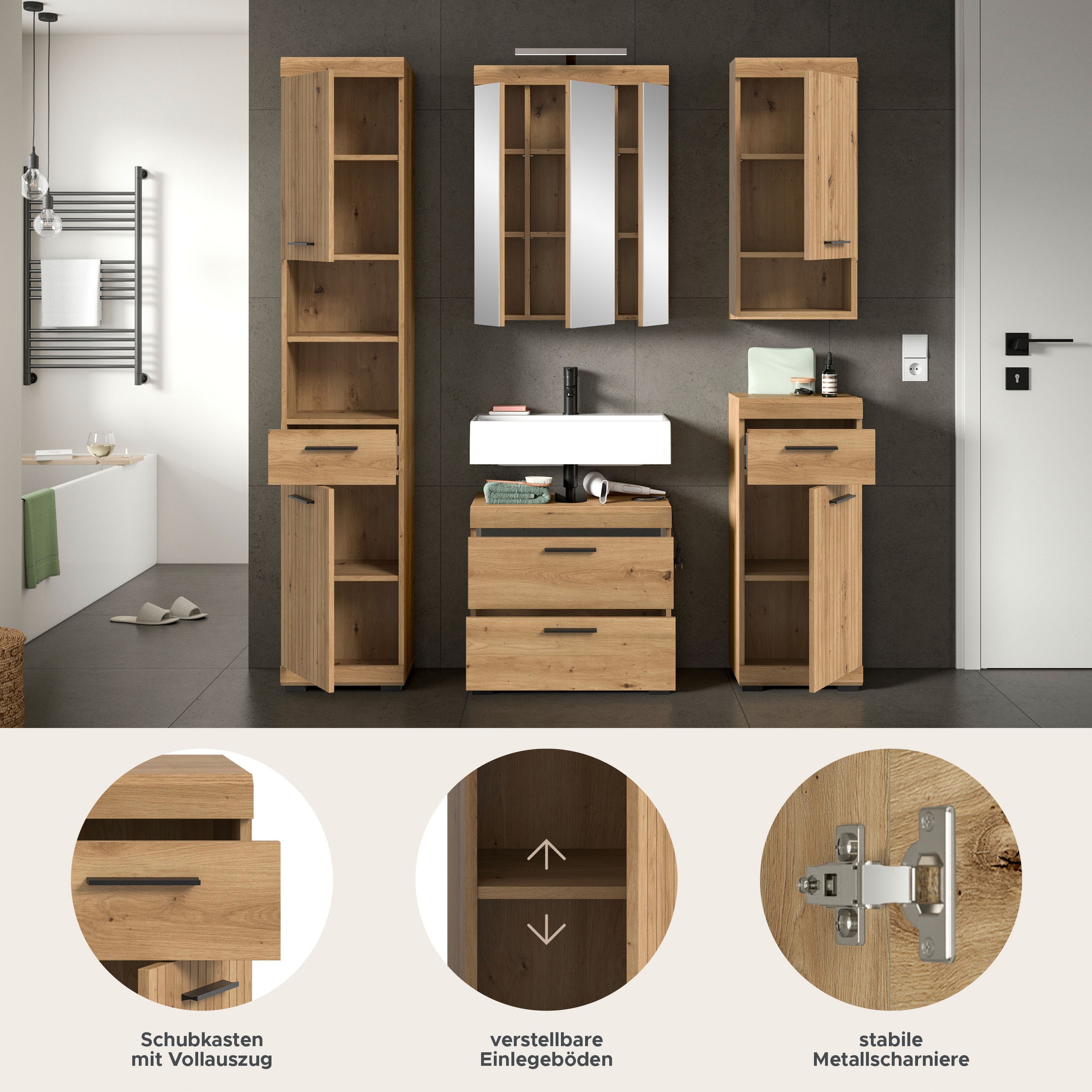 welltime Ensemble de meubles de salle de bain »SIENA, 5 teilig, inklusive LED Beleuchtung, bestehend aus:« Ensemble, BEST-SELLER !, 5 cuis tlg.