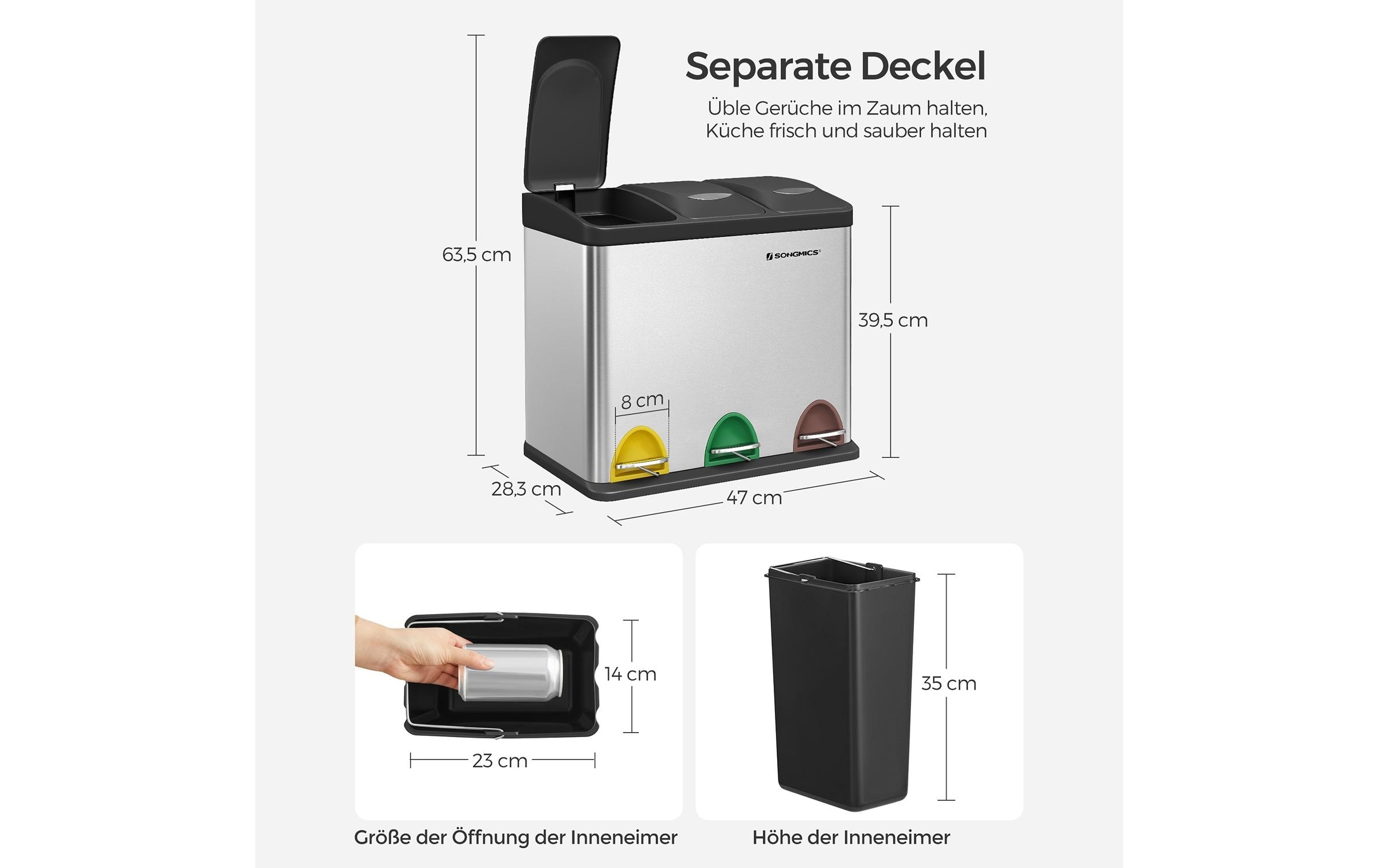 SONGMICS Mülleimer »24 l« 3 Behälter