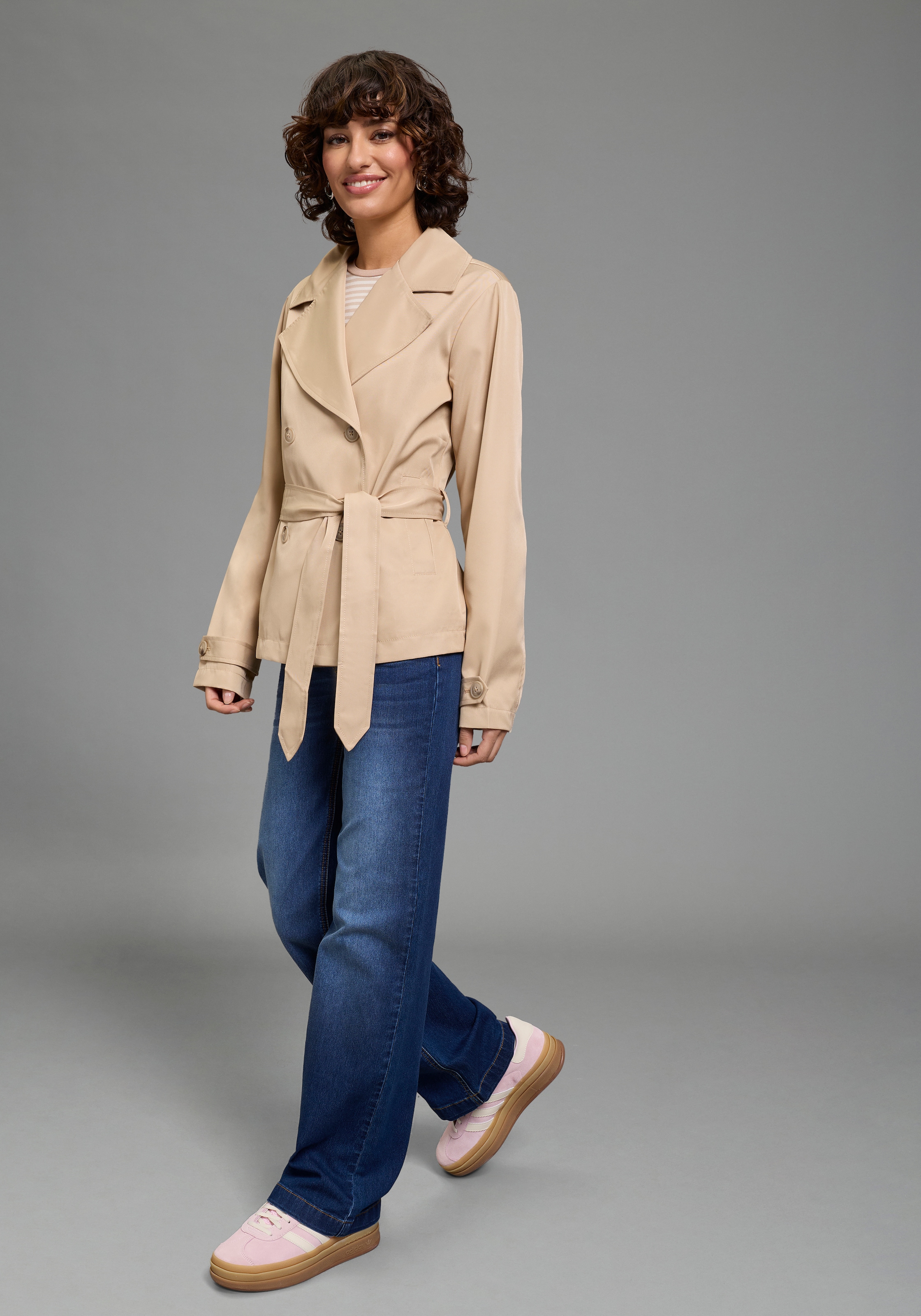 Laura Scott Kurzjacke kurzer Trenchcoat, Übergangsjacke, zweireihiger Verschluss