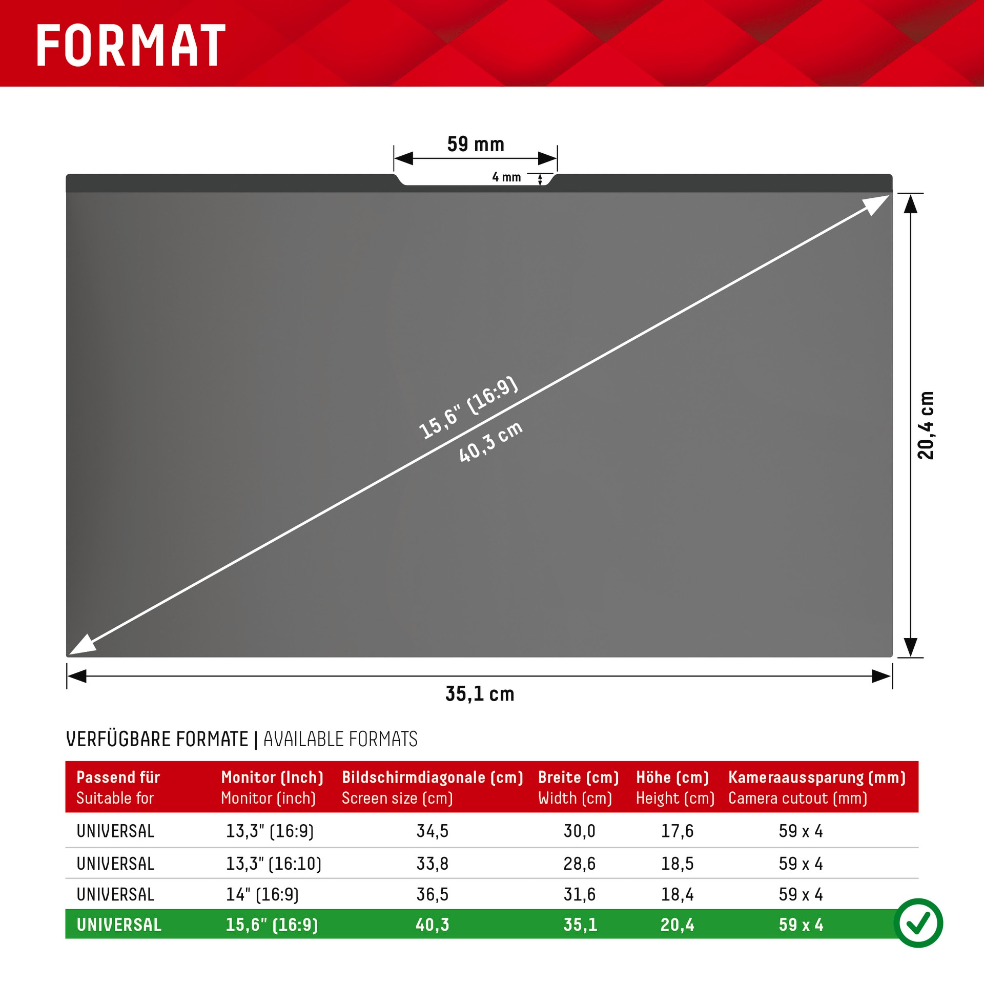 Displex Film de protection d'écran »Privacy Safe - Universal 15,6, 16:9« Blickschutzfilter