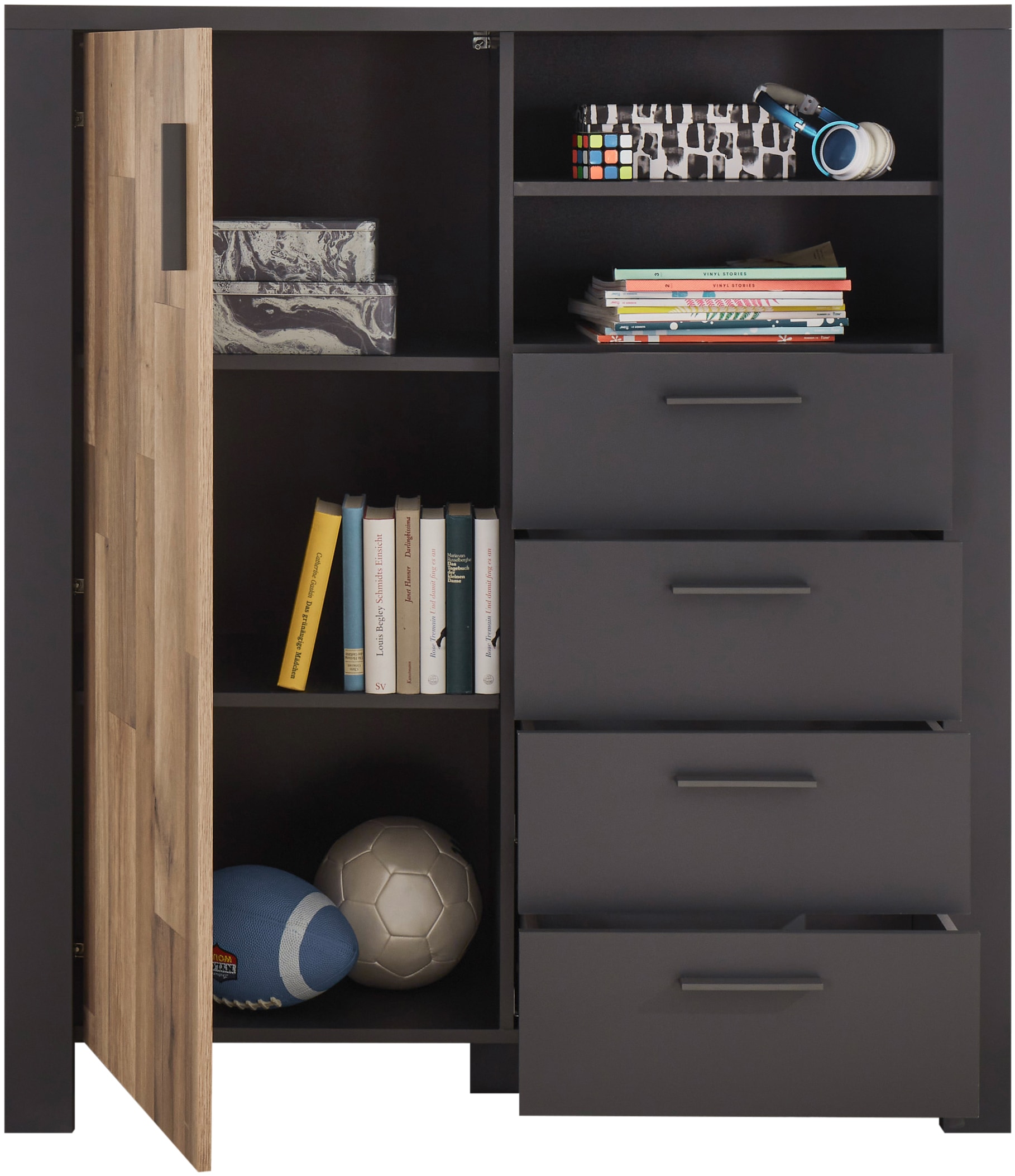 Begabino Schubkastenkommode »Dallas Hochkommode, Sideboard, Wäscheschrank« mit Schubkästen, Schrank in Montana Oak-Graphit