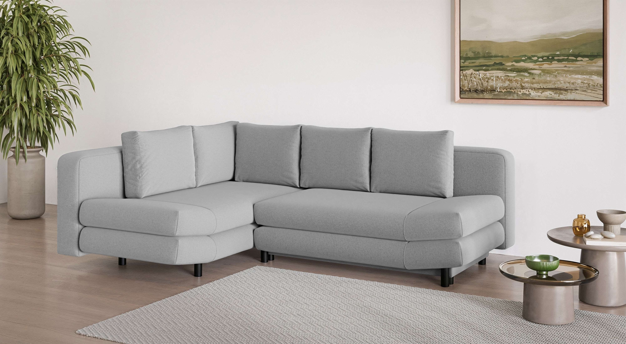 Home affaire Canapé d'angle »LENNARA Schlafsofa mit Bettkasten, Masse B/T/H: 234/179/85 cm« L-Form mit Ottomane rechts/links, mit Wellenunterfederung