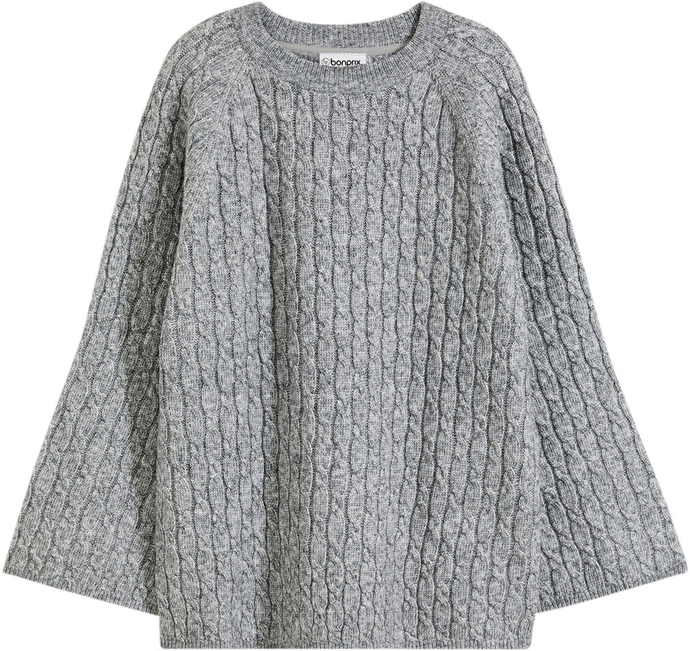 bonprix Pull en tricot »Oversize-Pullover mit Zopfmuster« aus Polyester und Wolle, mit Rundhalsausschnitt, mit Zopfmuster