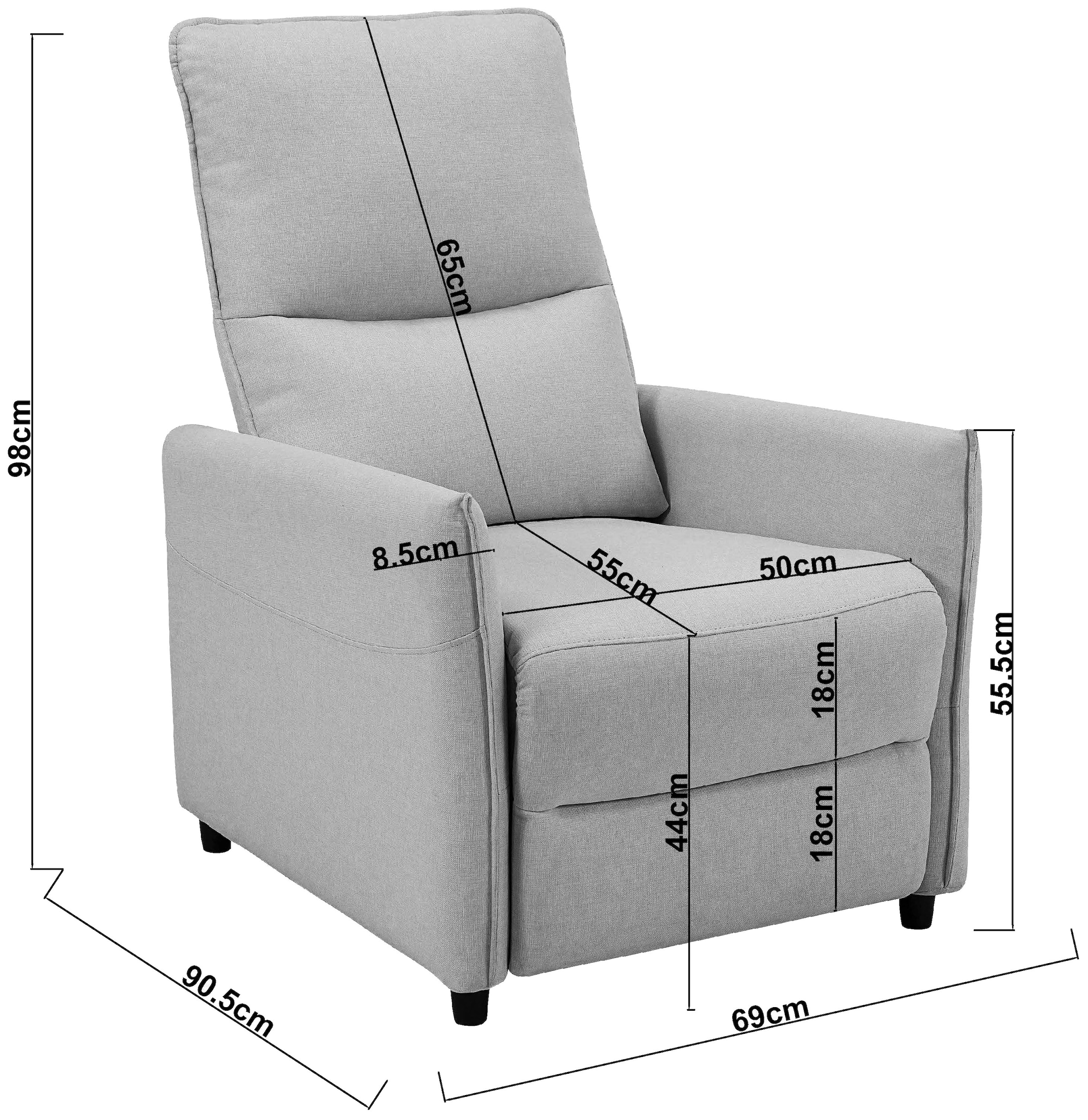 INOSIGN Fauteuil de relaxation »CURRIE, mit Liegefunktion, Webstoff-Bezug, Federkern,« Ruhe-Sessel, Lese-Sessel, TV-Sessel