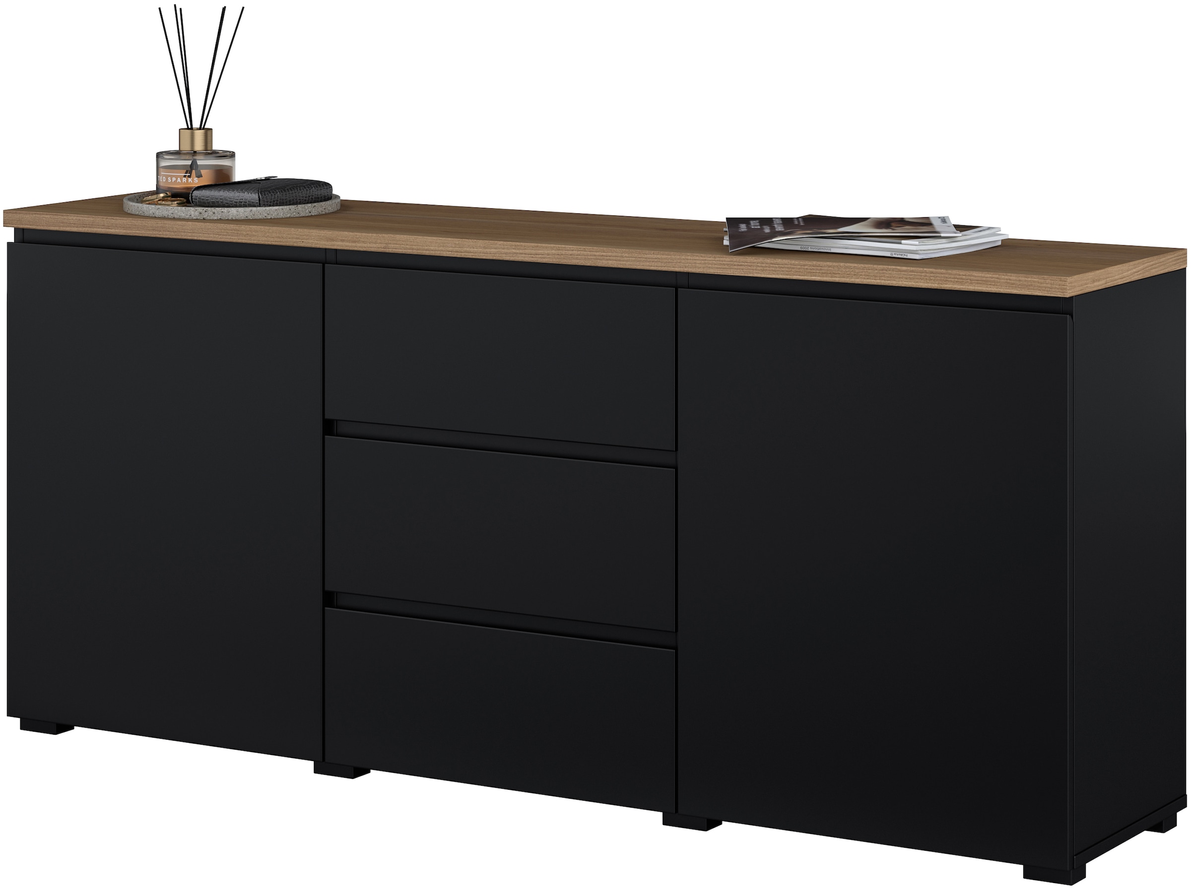 GOODproduct Sideboard »Modo, Breite 150 cm, moderne grifflose Kommode 2Türen/3 SK« Schubladenkommode mit viel Stauraum, Einlegeböden verstellbar