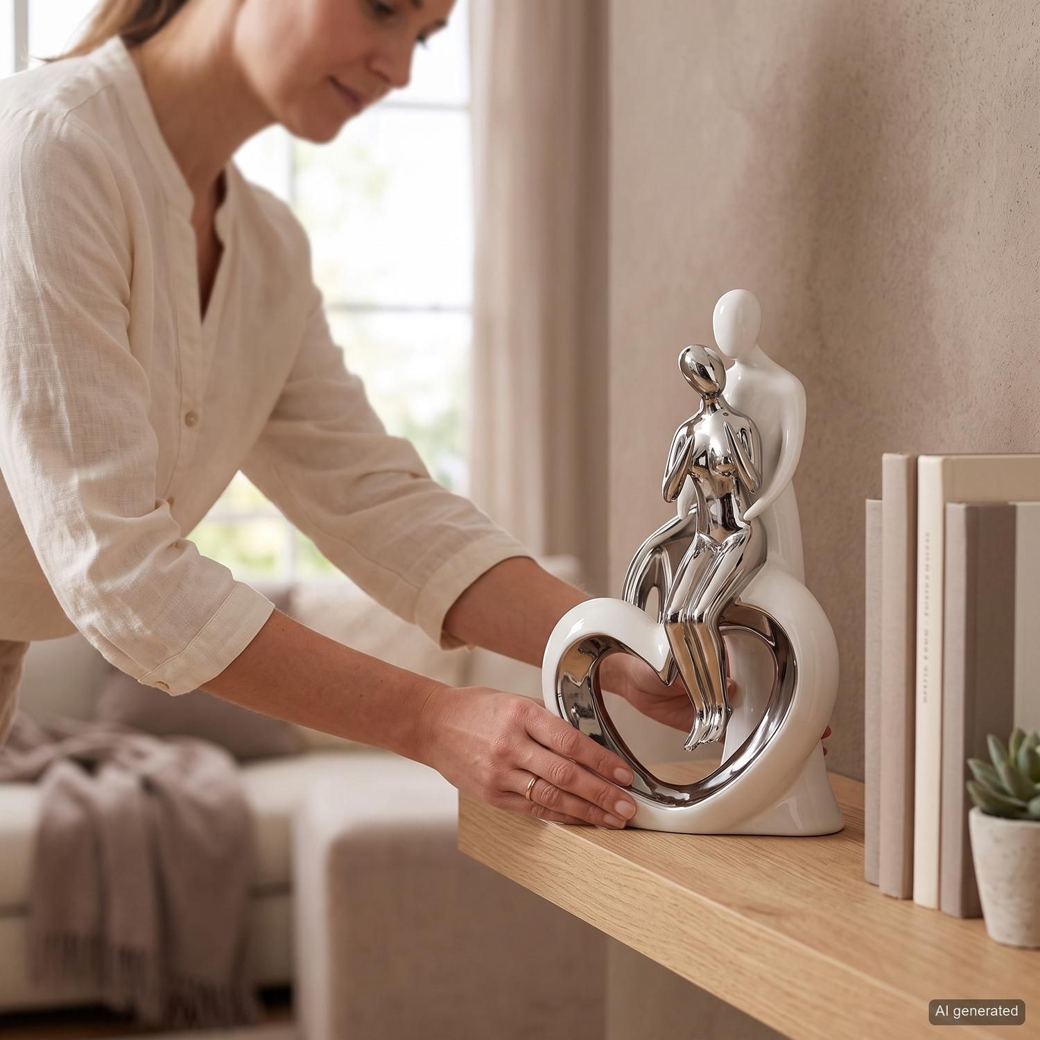 GILDE Figurine de décoration »Skulptur Romanze, weiss/silber, Liebespaar, Love« objet déco, hauteur 33,5, en céramique, fabriqué en Europe