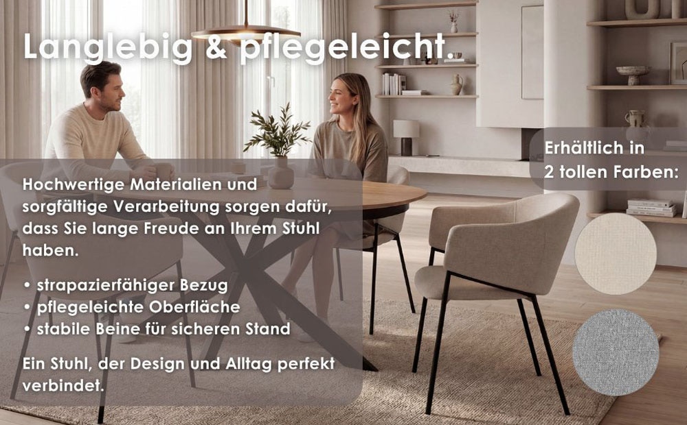 byLIVING Chaise de salle à manger »YORK« (Ensemble) 2 cuisStrukturstoff in beige, bis 110 kg, Schaumstoff, 4-Fussgestell