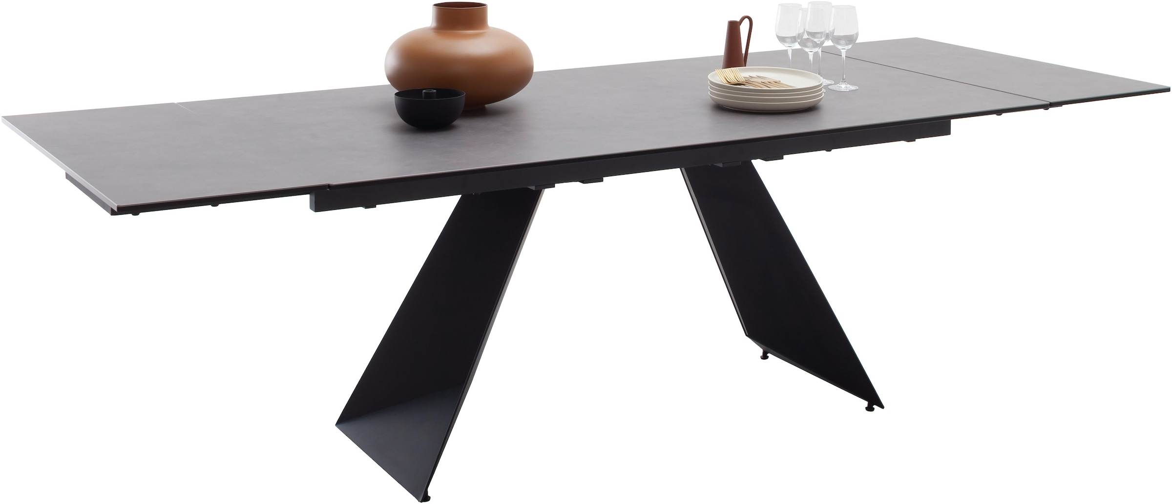 MCA furniture Table de salle à manger »Nagoya« 1 cuis tlg. Auszugstisch, Stirnauszug, Metallgestell, Keramik, Sicherheitsglas