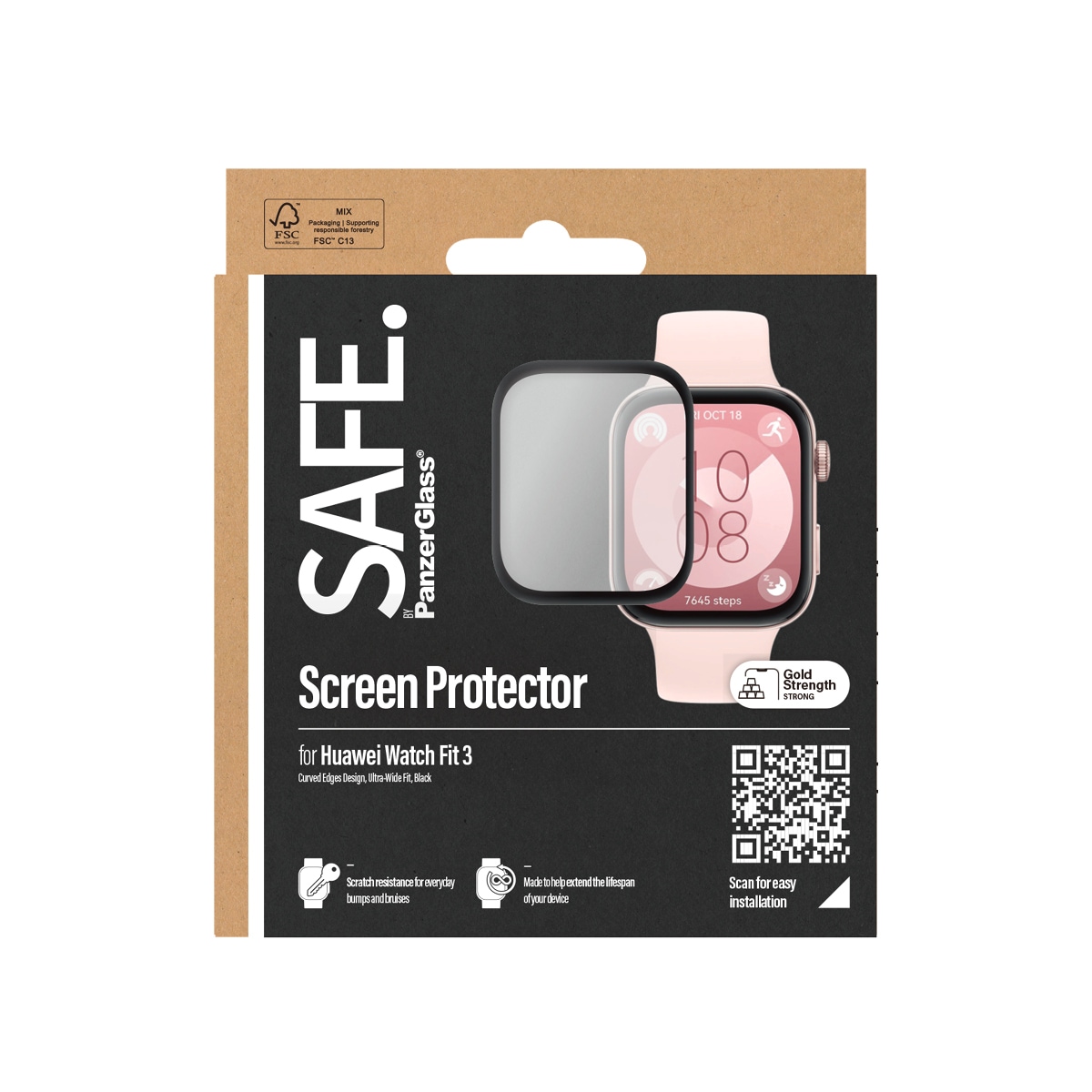 SAFE by PanzerGlass Verre de protection d'écran »Screen Protector« für Huawei Watch Fit 3 Displayschutzfolie, Schutzfolie, Bildschirmschutz, kratz- & stossfest