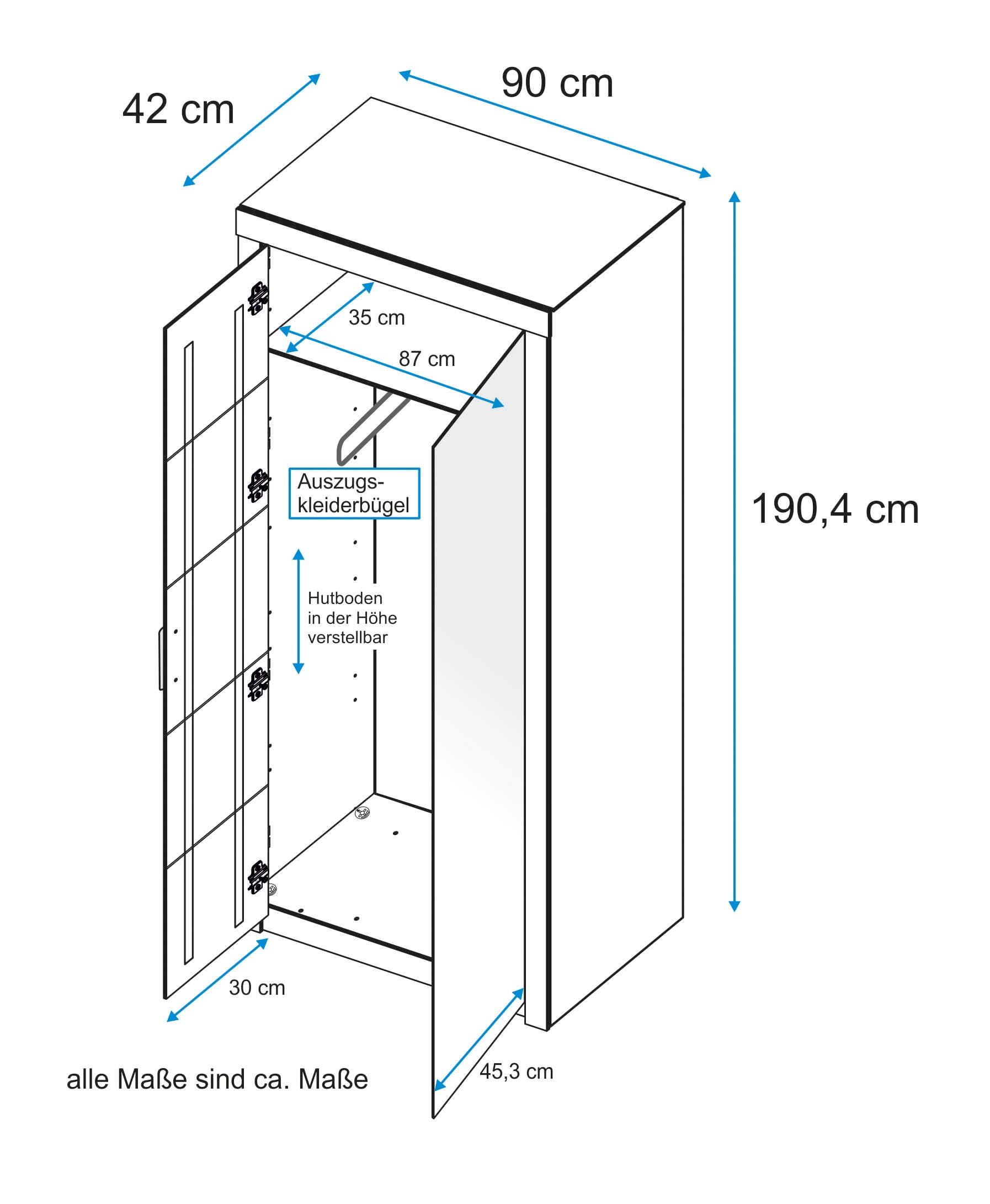 VOGL Möbelfabrik Garderobenschrank »Toronto« mit einer Spiegeltür