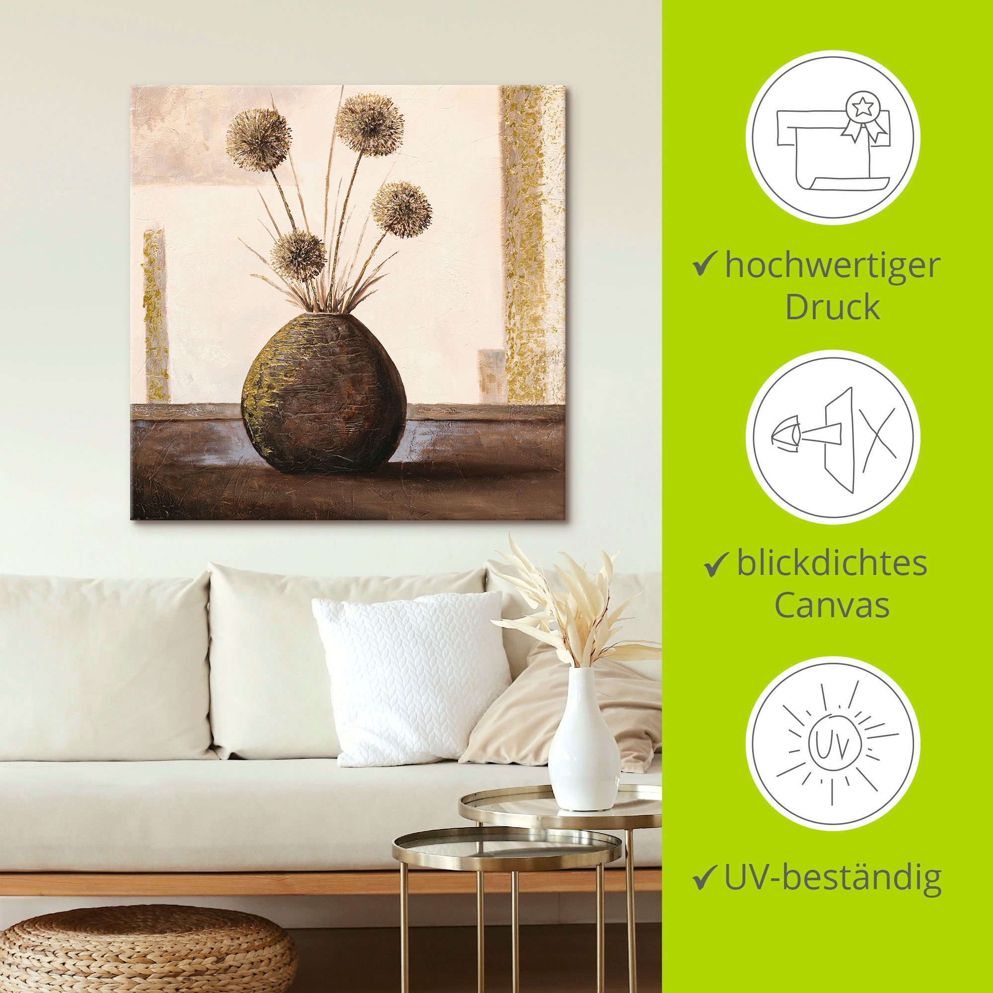 Artland Leinwandbild »Goldene Vasen II« Vasen & Töpfe 1 Stk. tlg. auf Holzrahmen gespannt