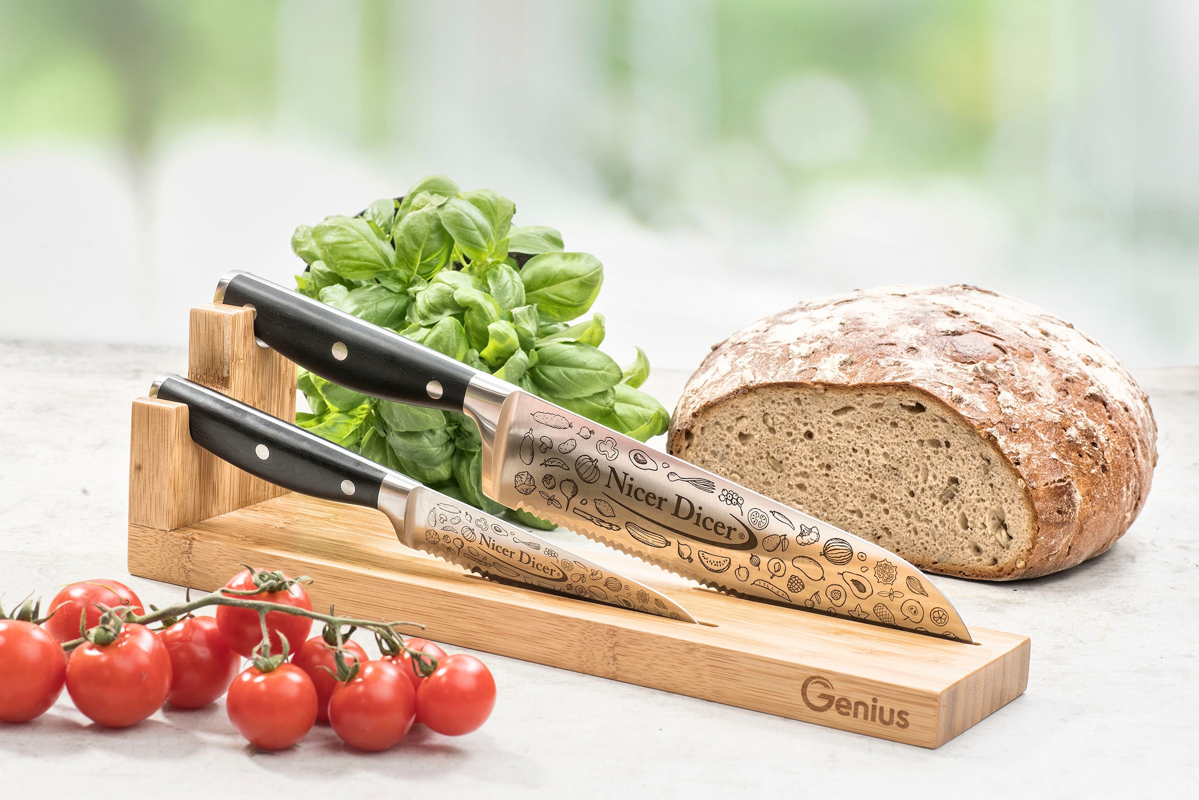 Genius Messerblock »Nicer Dicer Knife Pro« perfekter Aufbewahrungsort für Messer, Bambus