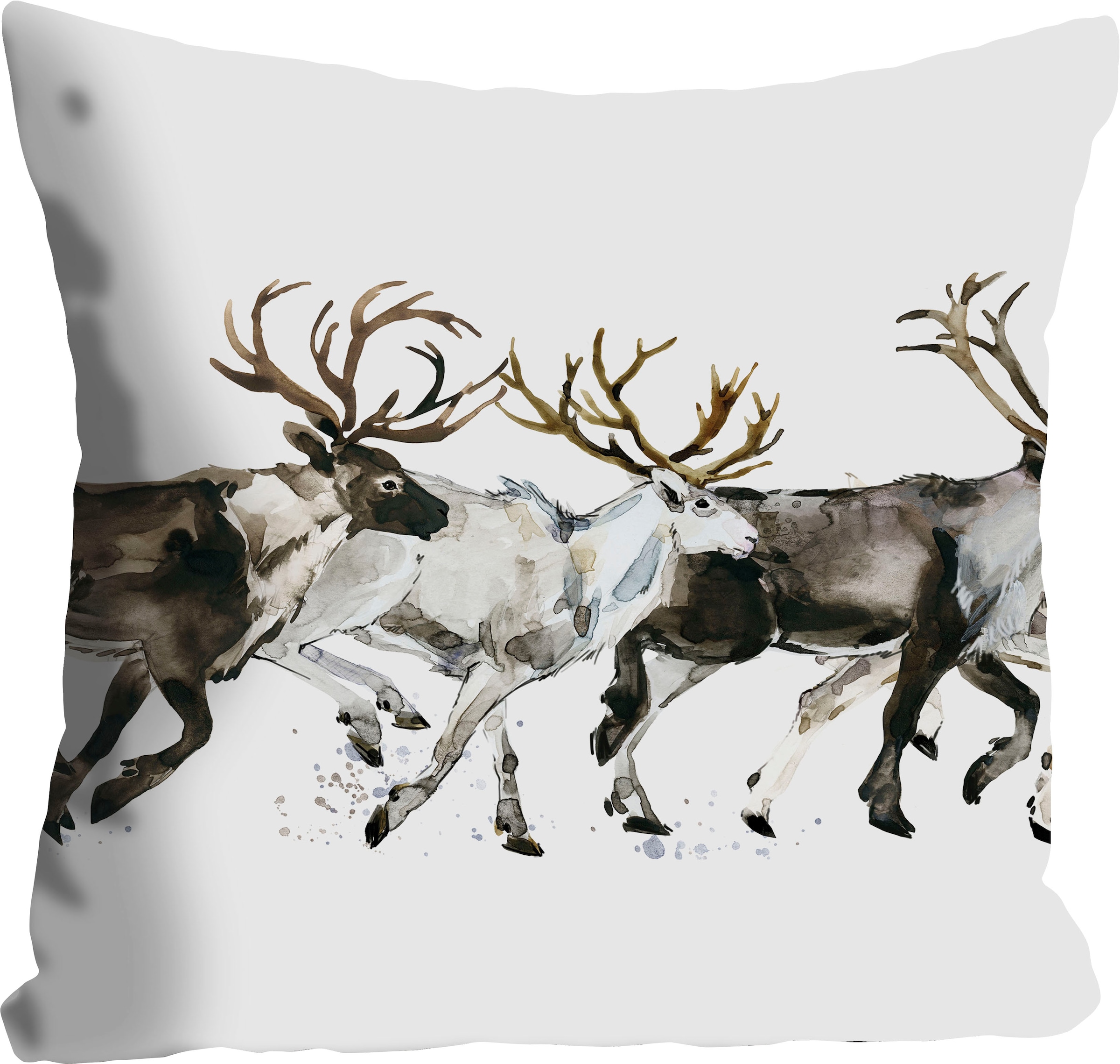 queence Dekokissen »Enzo« Kissenhülle,Hirsche,Elche,Weisser Hintergrund,Weihnachten,Festlich
