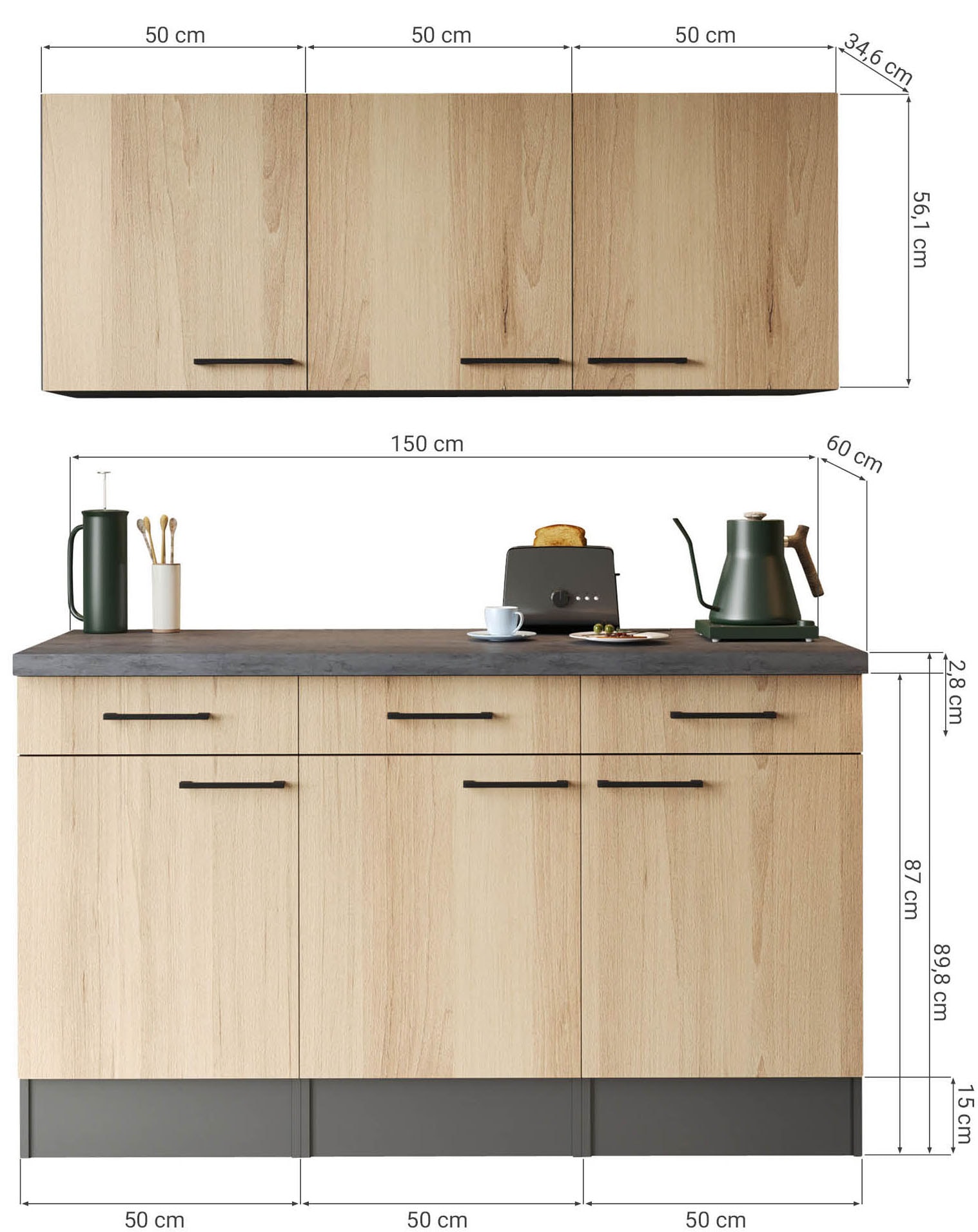 RESPEKTA Buffet »Oliver« démonté, avec fonction Soft Close, incl. armoires hautes, largeur 150 cm