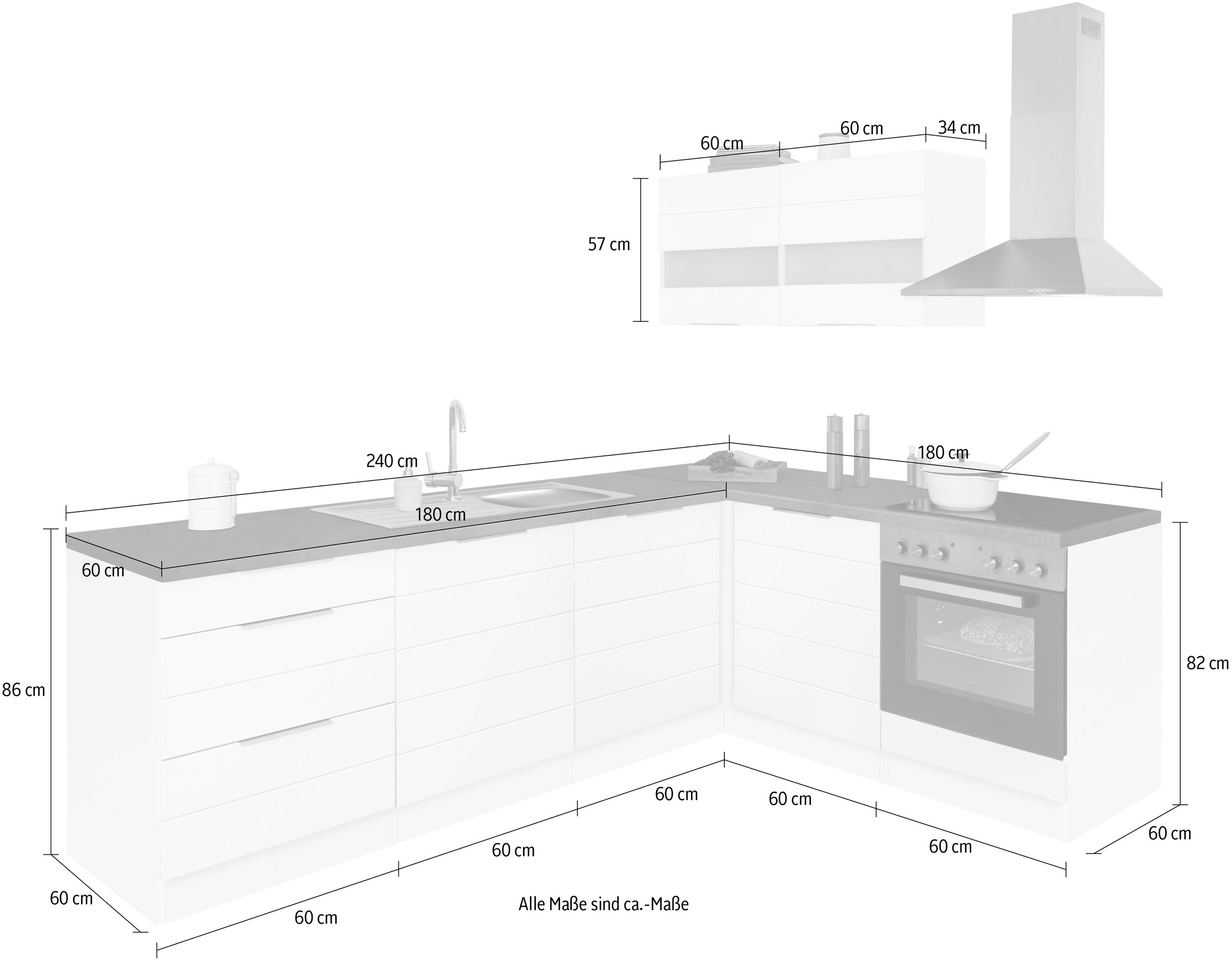 KOCHSTATION Winkelküche »KS-Luhe« Stellbreite 240x180 cm, wahlweise mit oder ohne E-Geräten, MDF-Fronten