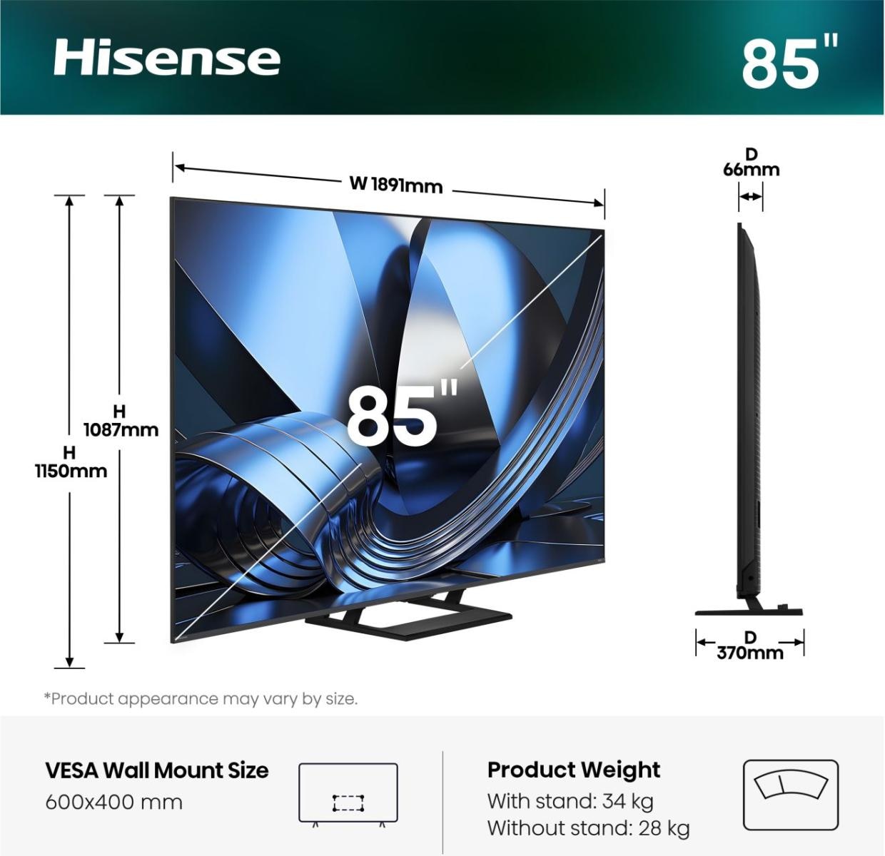 Hisense QLED-Fernseher »85U7DSE« 215 cm/85 ″ Smart-TV