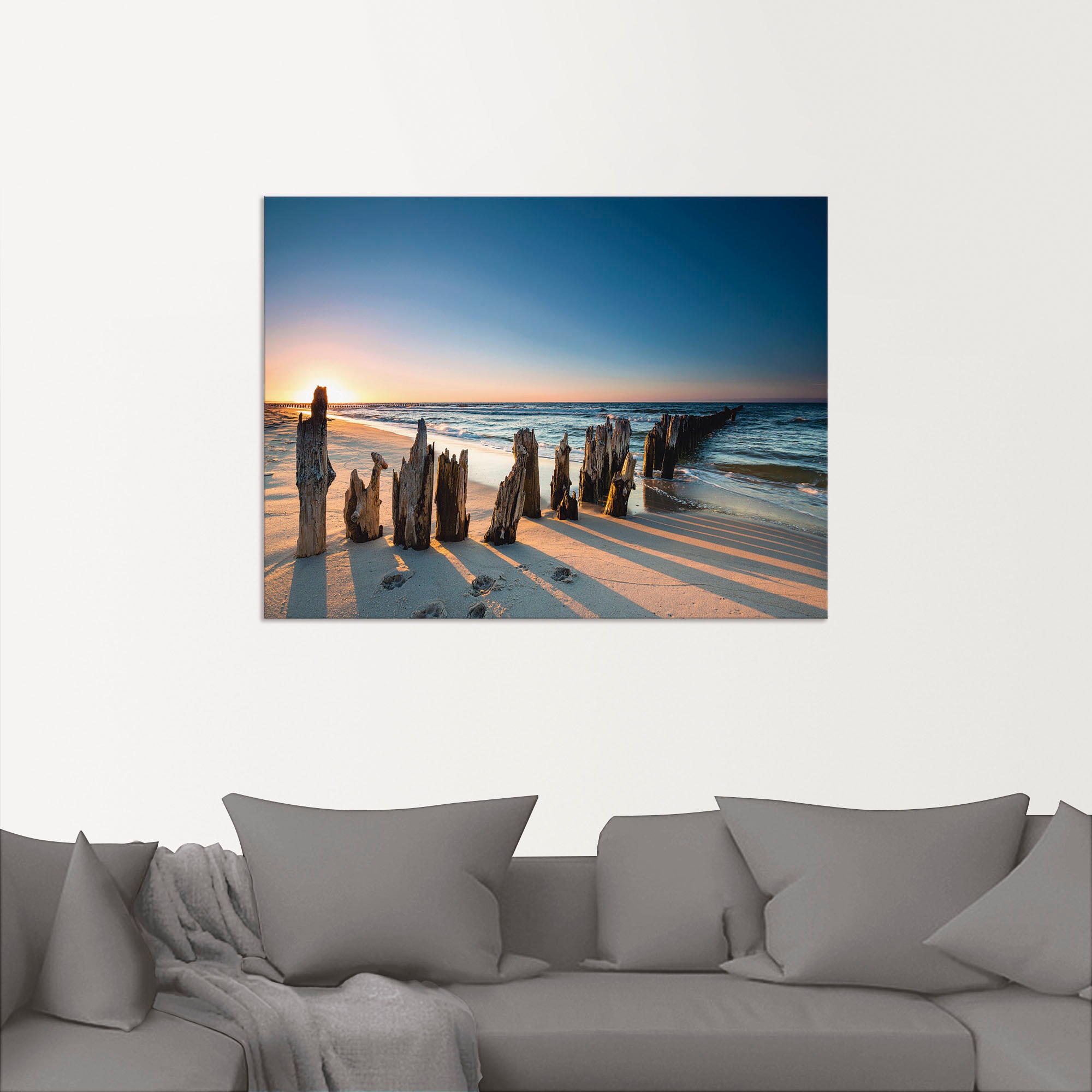 Artland Wandbild »Sonnenuntergang Strand Wellenbrecher« Meer Bilder 1 Stk. tlg. als Alubild, Leinwandbild in verschied. Grössen
