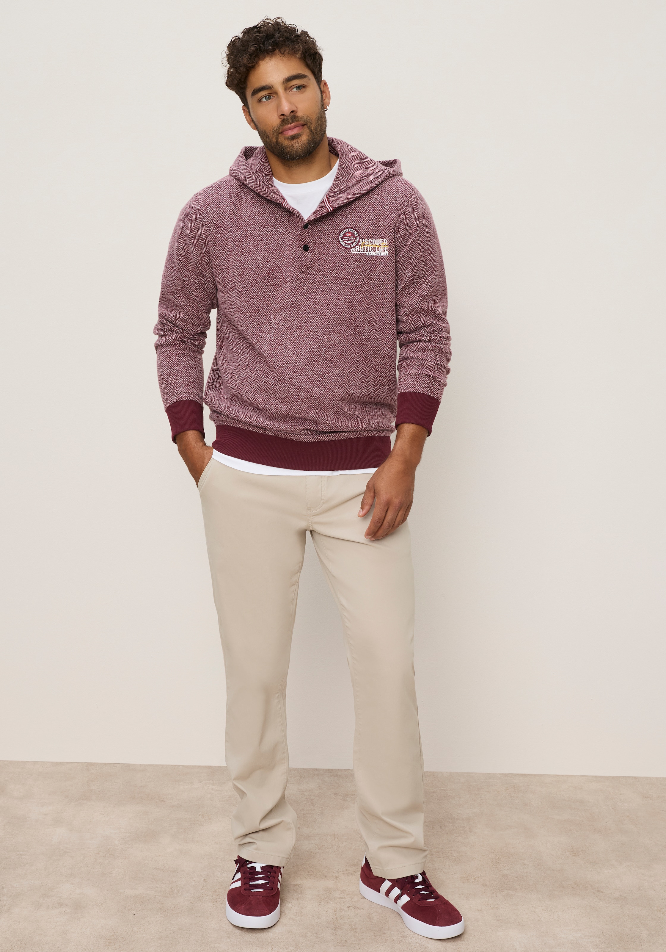 Man's World Pull en polaire , avec capuche, aspect à motifs, en polyester et coton
