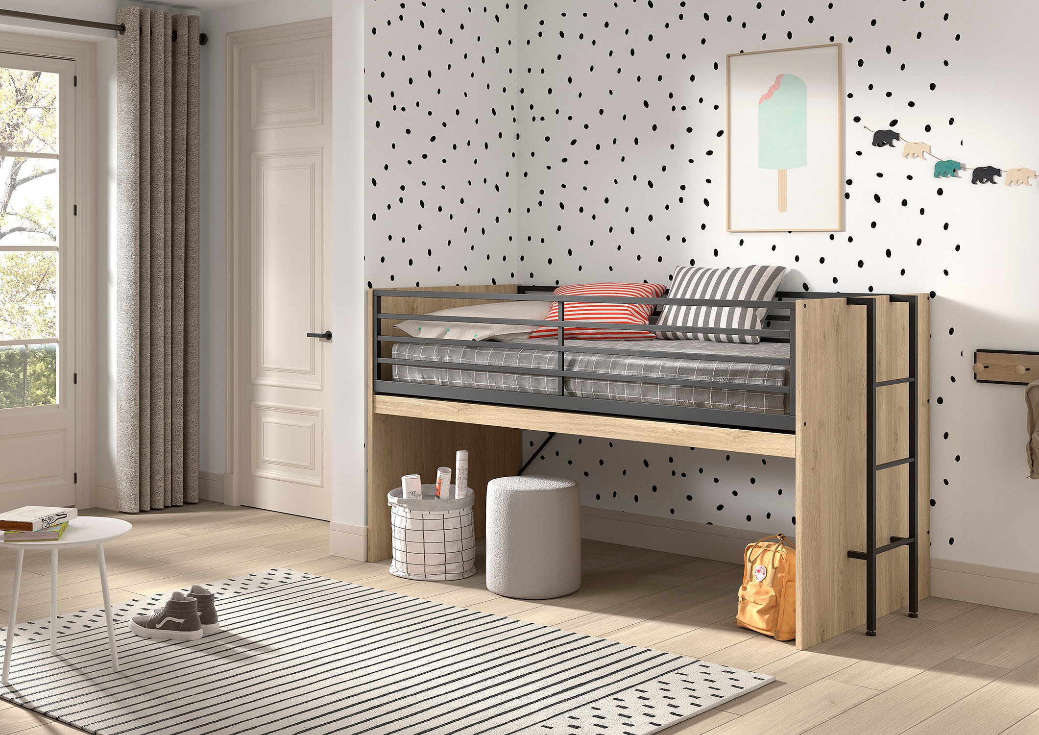Vipack »Sam, schlafen und arbeiten in einem, wahlweise Eiche- oder Weiss-Dekor« Liegefläche 90x200 cm, darunter eine grosse ausziehbare Schreibplatte,  mit Absturzschutz, Leiter u. Stauraum, pflegeleichte Dekor Oberfläche