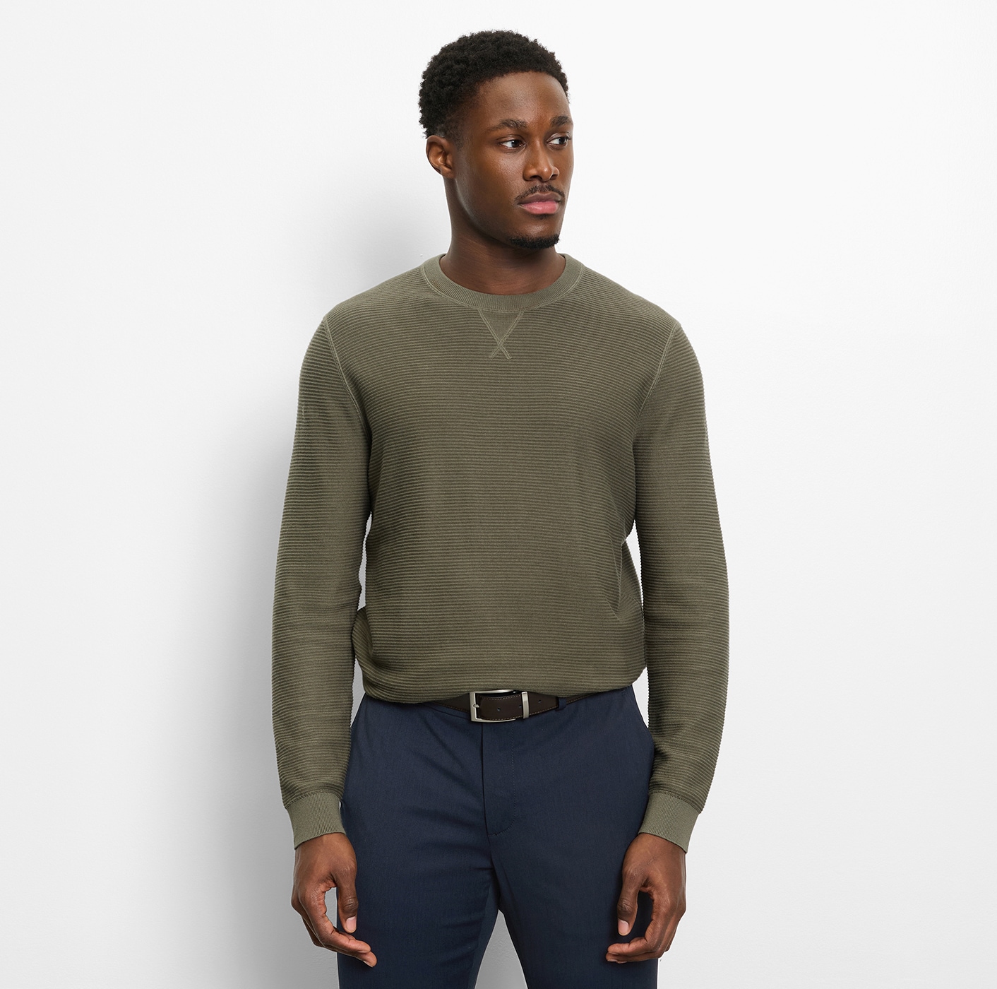 OLYMP Pull à col rond »OLYMP Strick Casual« avec motif structuré à la mode