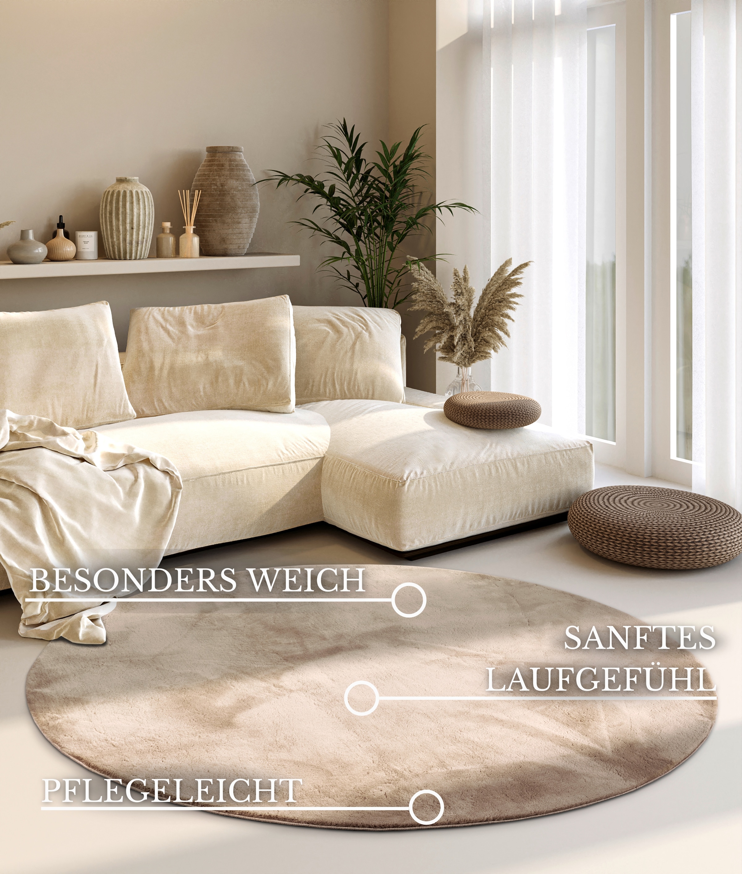 Villeroy & Boch Teppich »Leon« rund 15 mm Höhe Langflor, Shaggy, einfarbig, flauschig, weich, glänzend, modern, uni