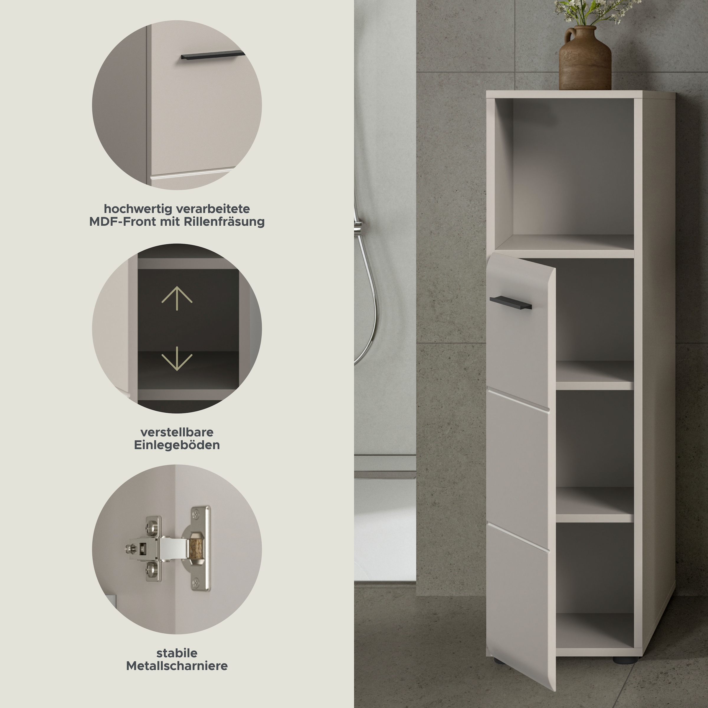 welltime Armoire intermédiaire »FLORENZ,  Höhe 110 cm, 1 Tür, 2 Fachböden, 1 offenes Fach« TOPSELLER!, 1 cuis tlg. Türanschlag wechselbar, hochwertige MDF Front, Badschrank, Bad