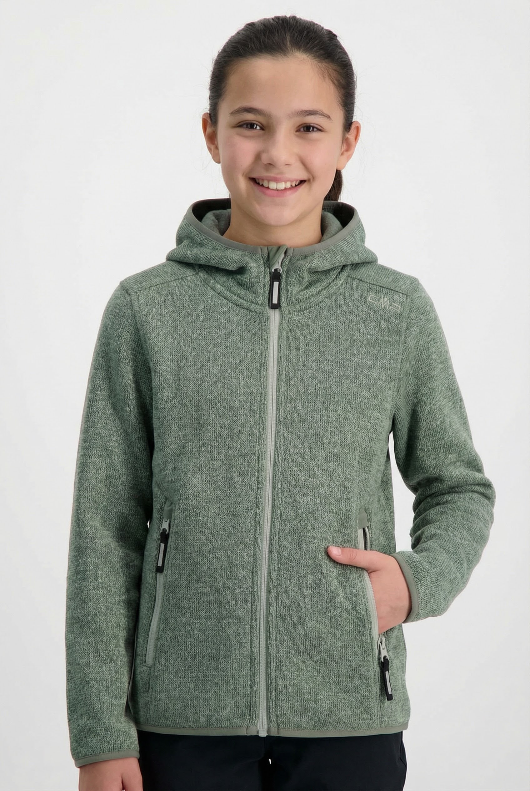 CMP Strickfleecejacke »KID G JACKET FIXED HOOD« mit Kapuze wärmende Strickfleecejacke aus Polyester, mit Kapuze und Kinnschutz