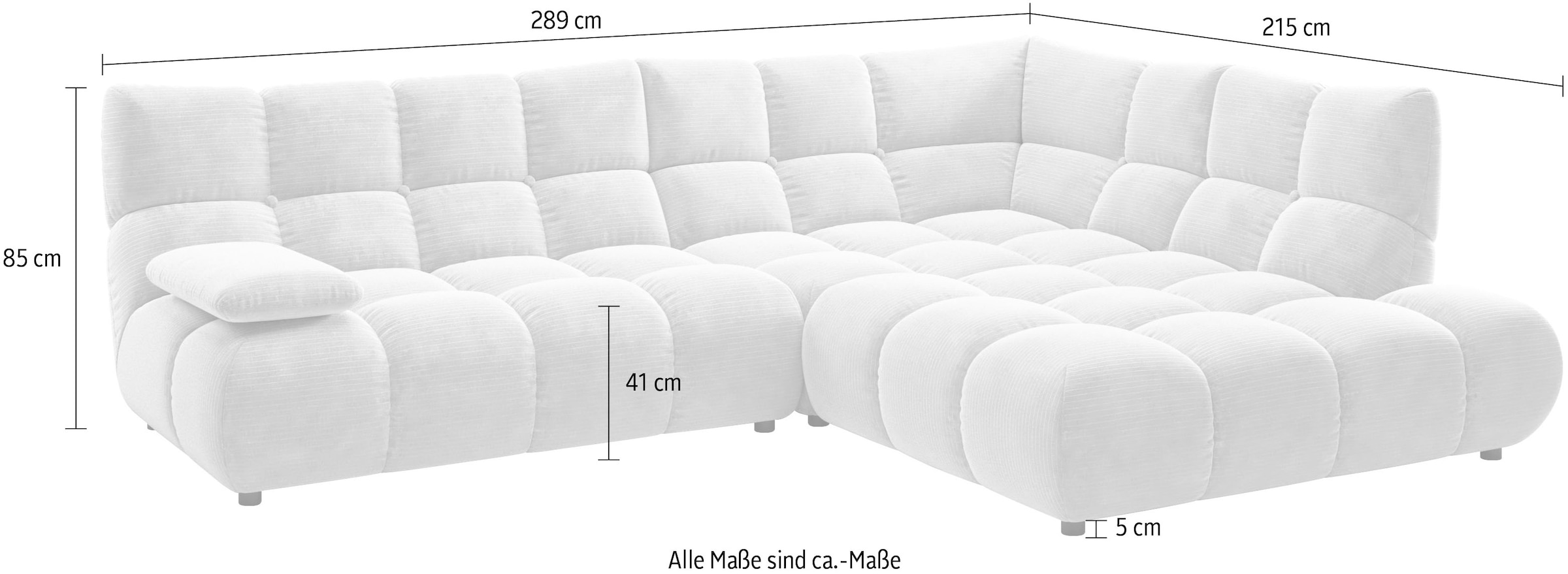 Home affaire Canapé d'angle »Cozy Bubble, mit klappbarer Armlehne, Breite 289 cm« avec matelassage élégant, housse intégrale & rembourrage doux