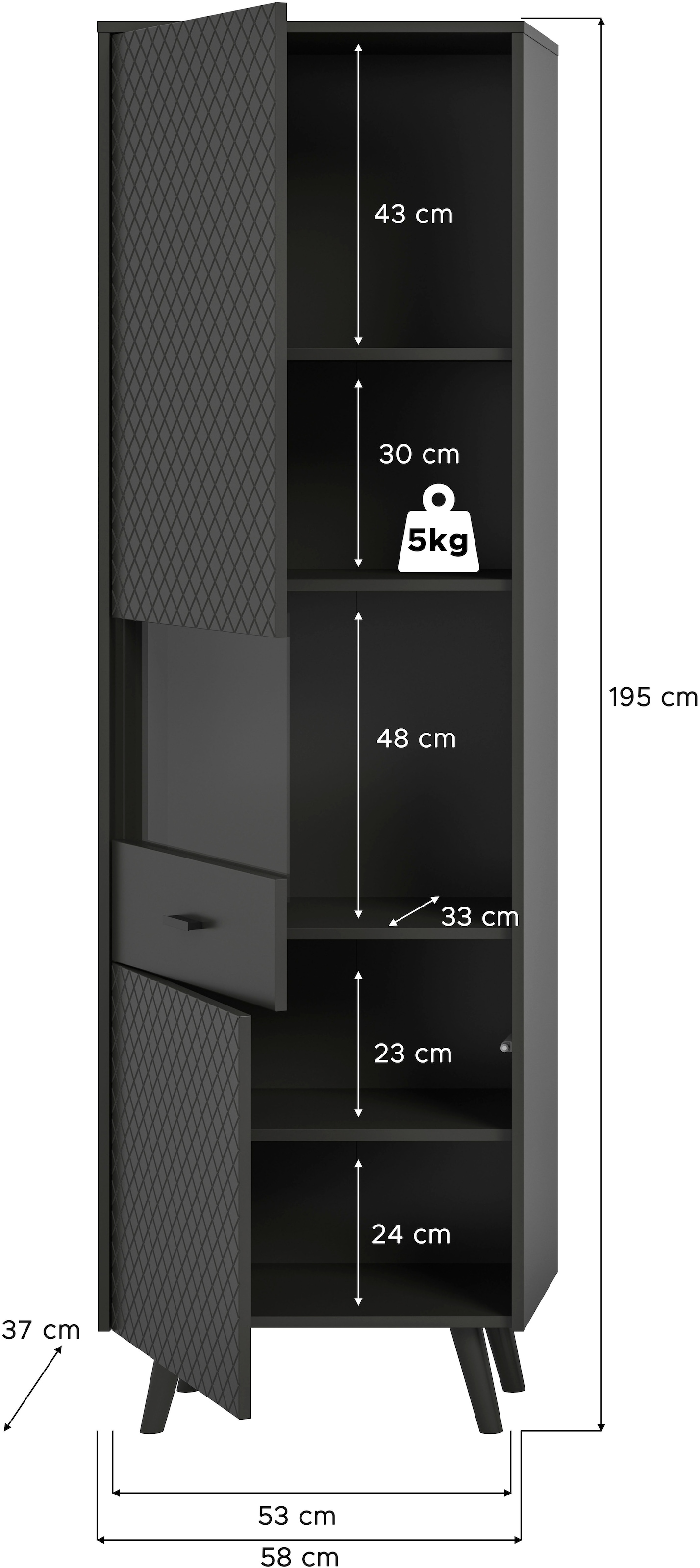 Home affaire Vitrine »RHOMBUS, hochwertige MDF-Front mit Karo-Optik« 1 Stk. tlg. Vitrine, Schrank, Wohnzimmer, Esszimmer